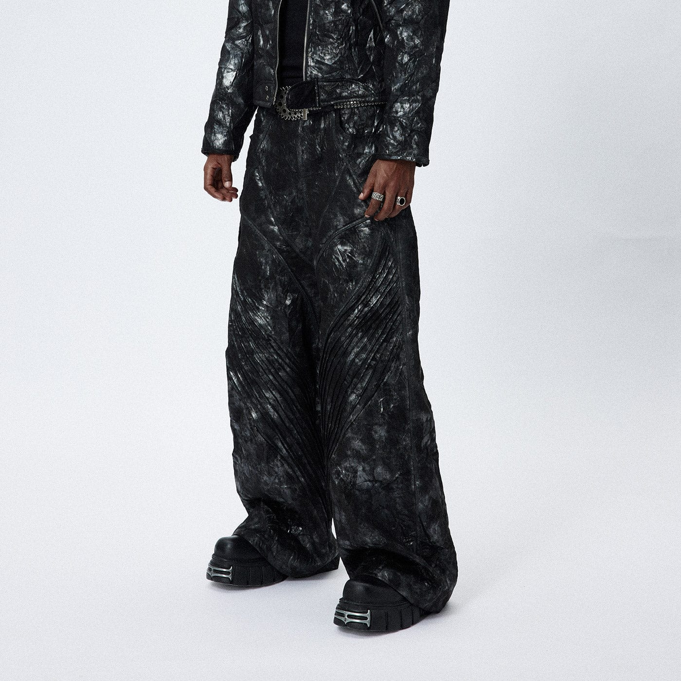 DND4DES Faux Leather Wrinkled Motorcycle Pants-Pants-S-Free Shipping Leatheretro