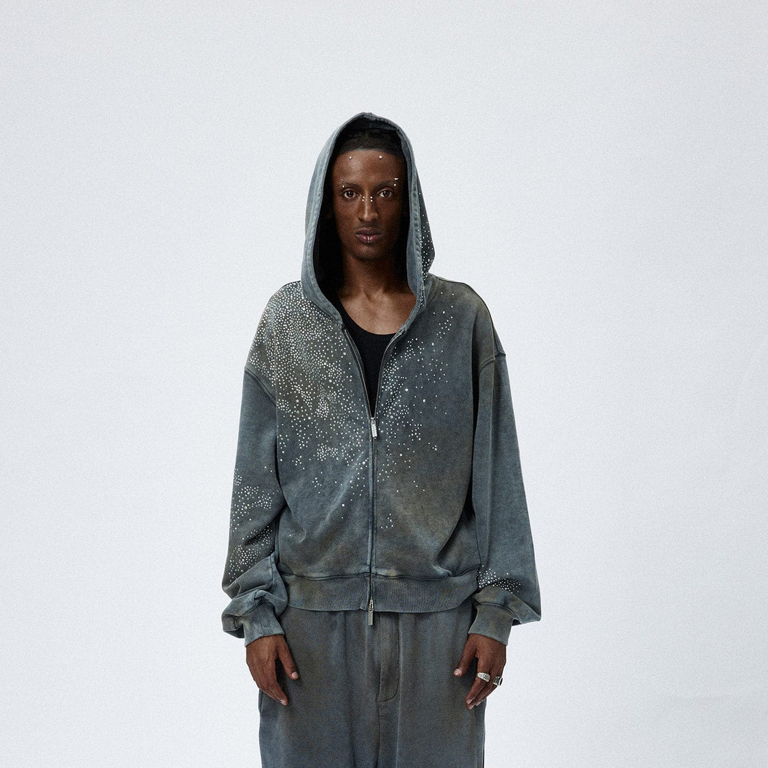 DND4DES Diamond Distressed Zip-Up Hoodie-Hoodie-S-Free Shipping Leatheretro