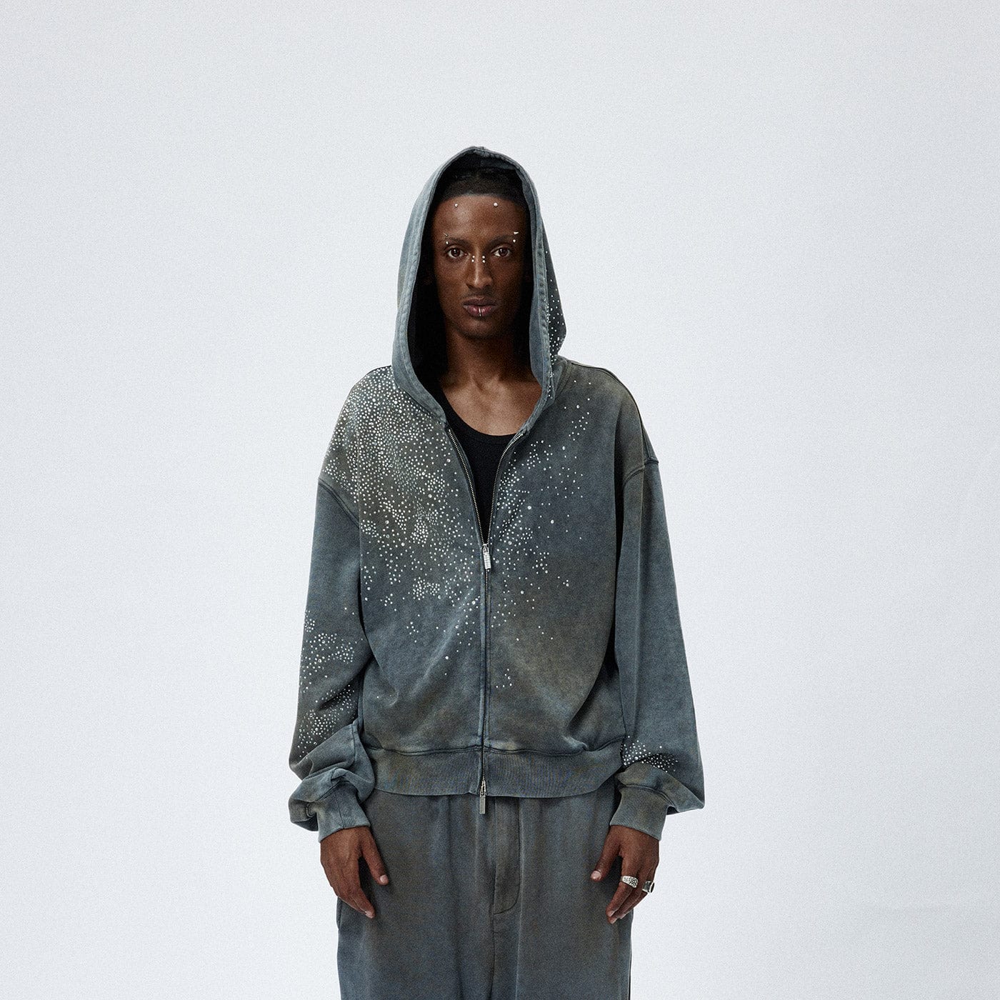 DND4DES Diamond Distressed Zip-Up Hoodie-Hoodie-S-Free Shipping Leatheretro