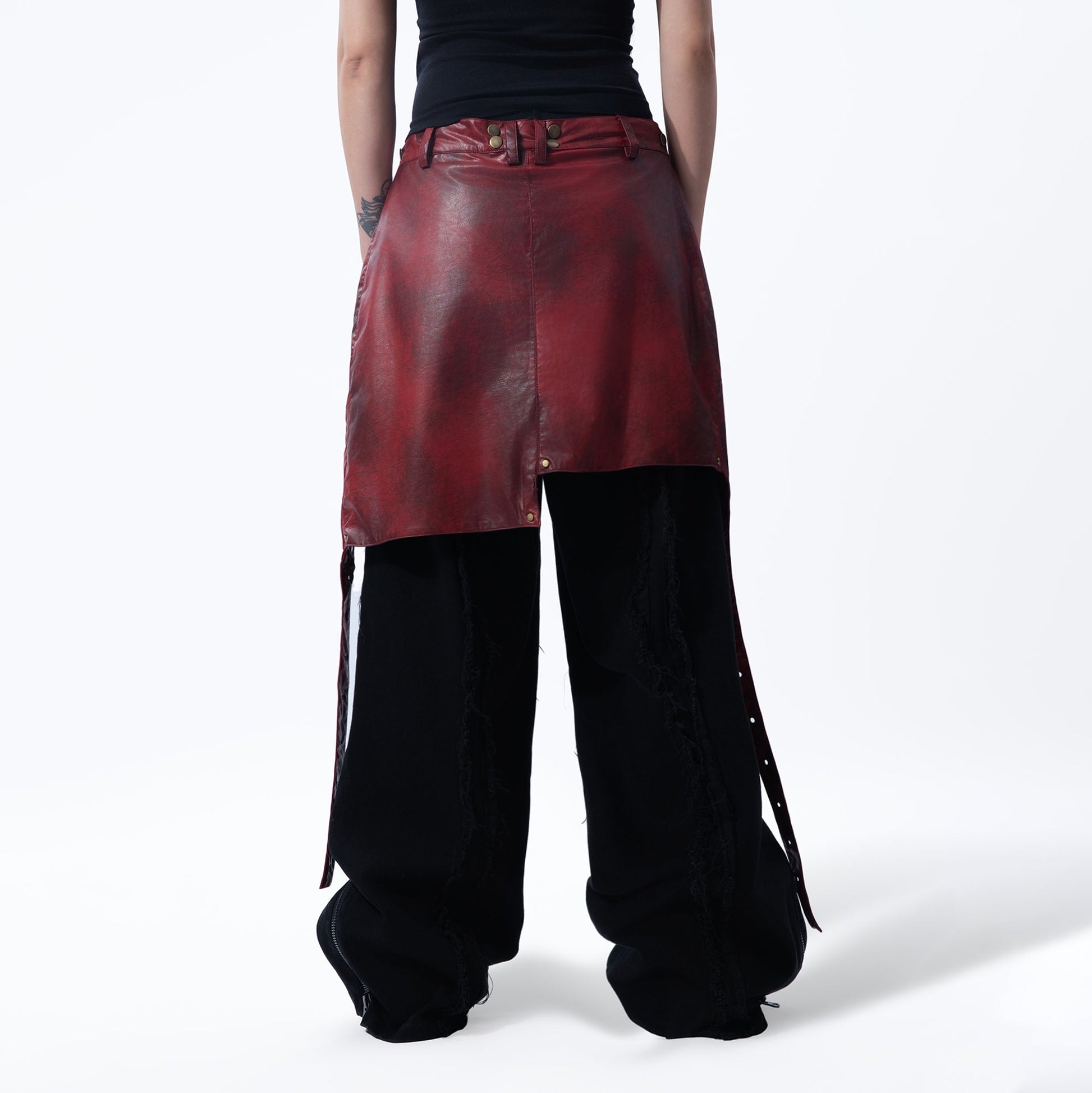 MOGONGSHE Detachable PU Drape Frayed Cross Jeans-Jeans-S-Free Shipping Leatheretro