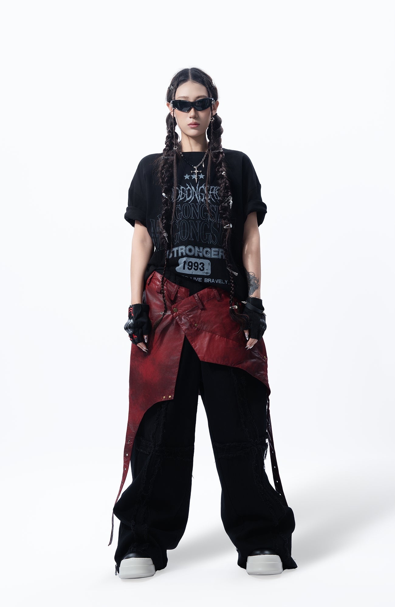 MOGONGSHE Detachable PU Drape Frayed Cross Jeans-Jeans-S-Free Shipping Leatheretro