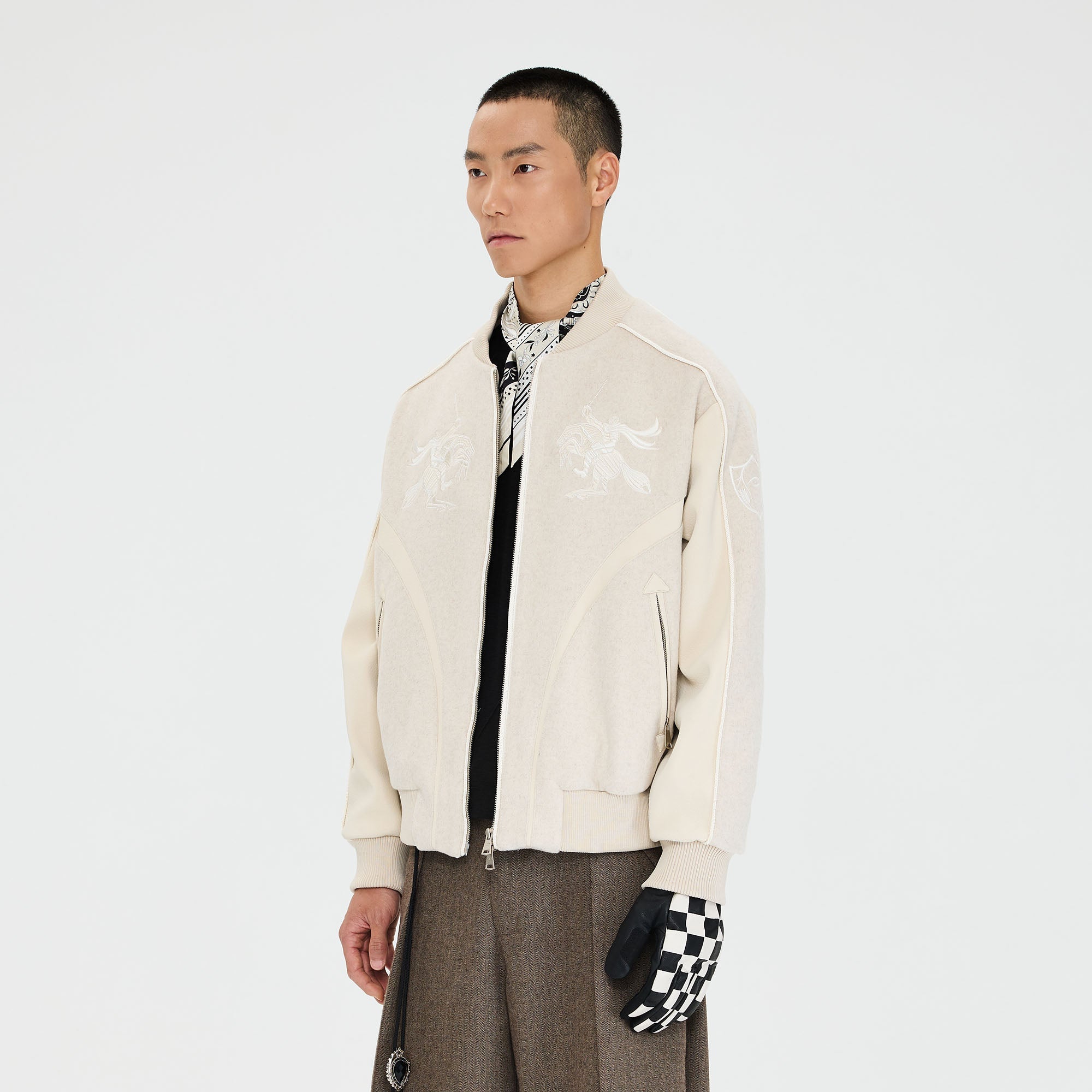 CATSSTAC Warrior Embroidered Panel Bomber Jacket-Jacket-M-Beige-Free Shipping Leatheretro