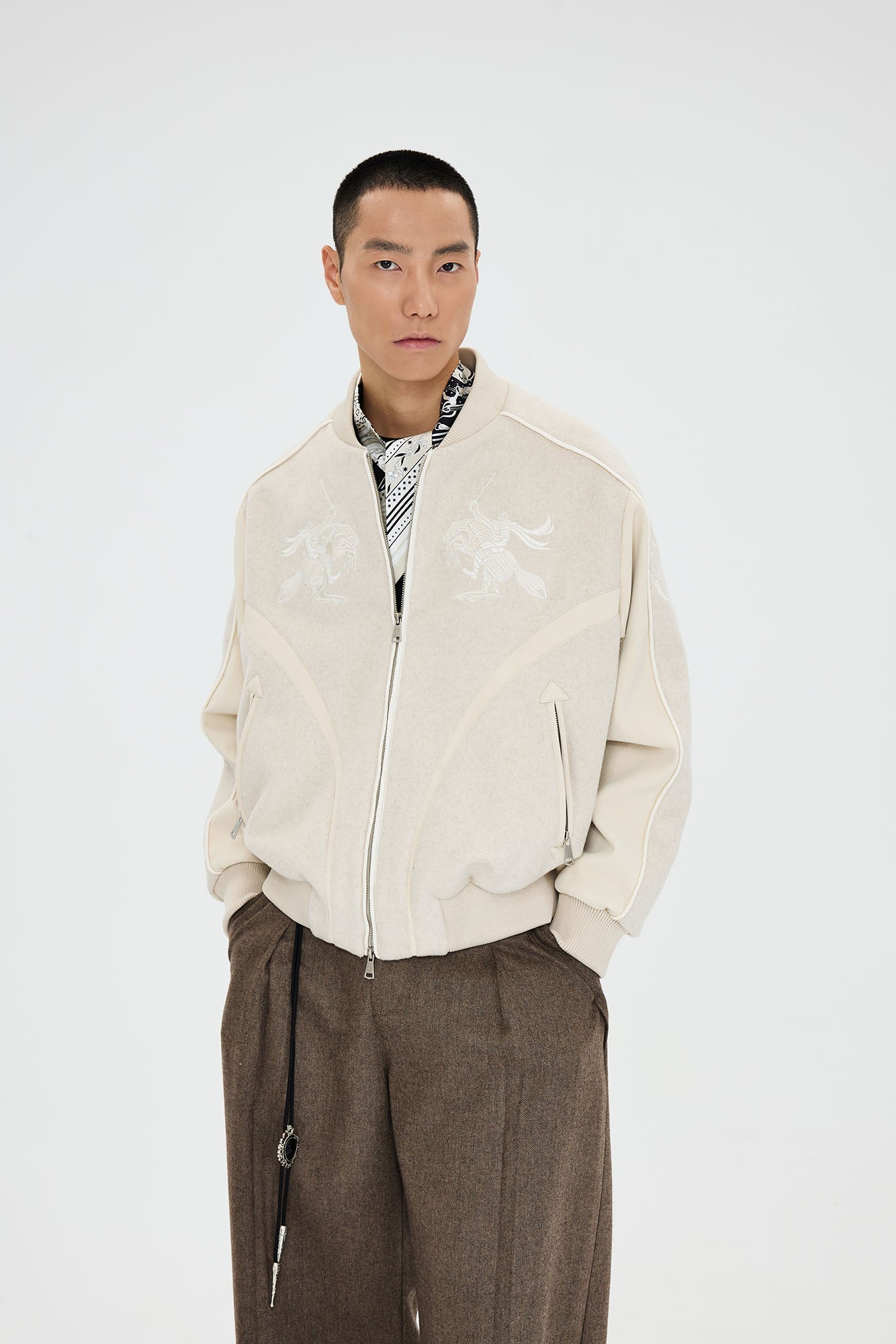 CATSSTAC Warrior Embroidered Panel Bomber Jacket-Jacket-M-Beige-Free Shipping Leatheretro