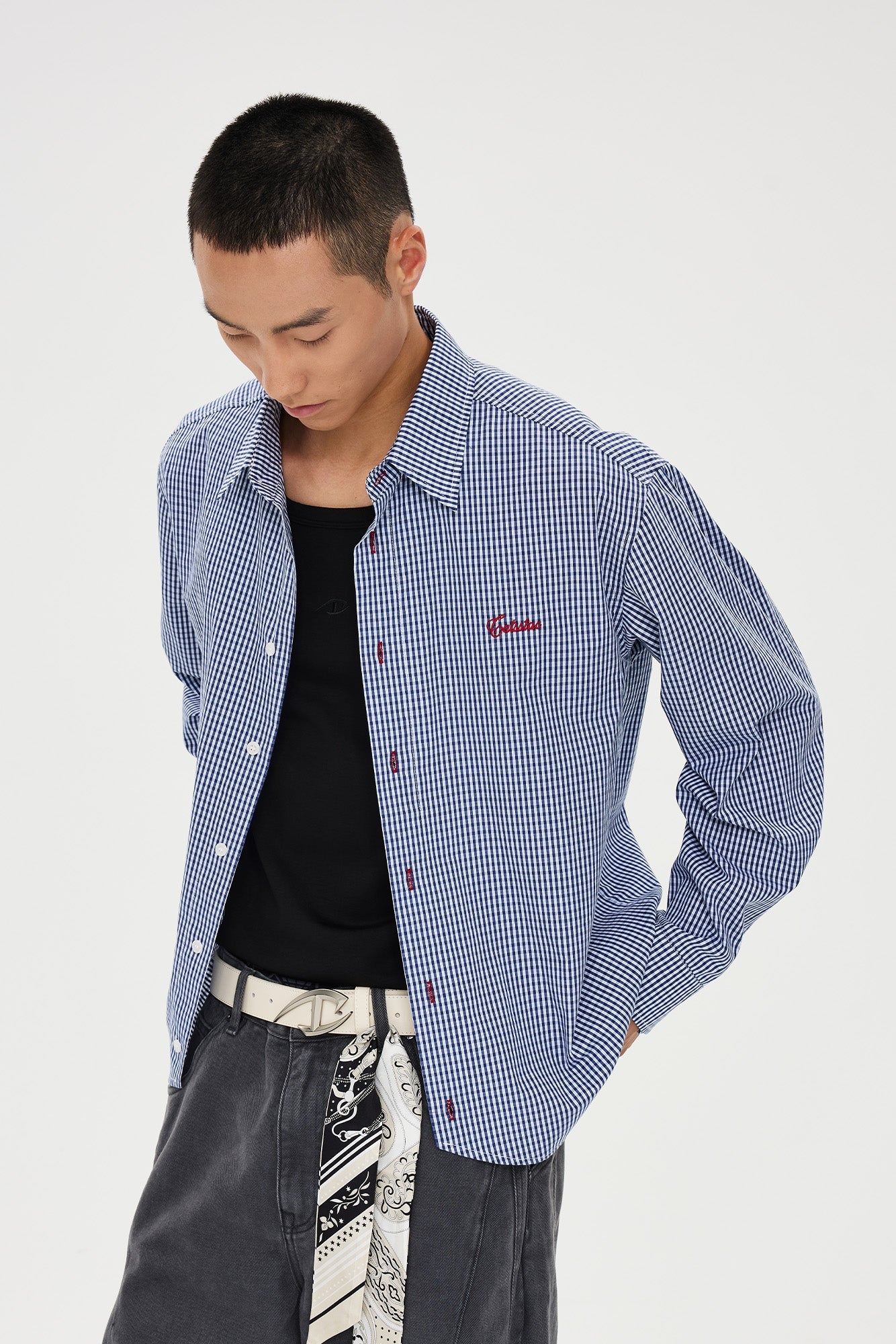 CATSSTAC Essential Gingham Embroidered Shirt-Shirt-M-White-Free Shipping Leatheretro