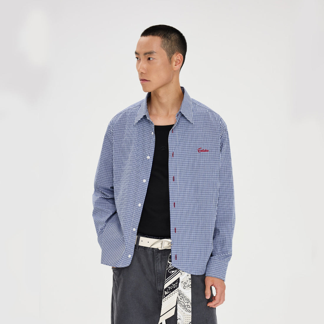 CATSSTAC Essential Gingham Embroidered Shirt-Shirt-M-White-Free Shipping Leatheretro