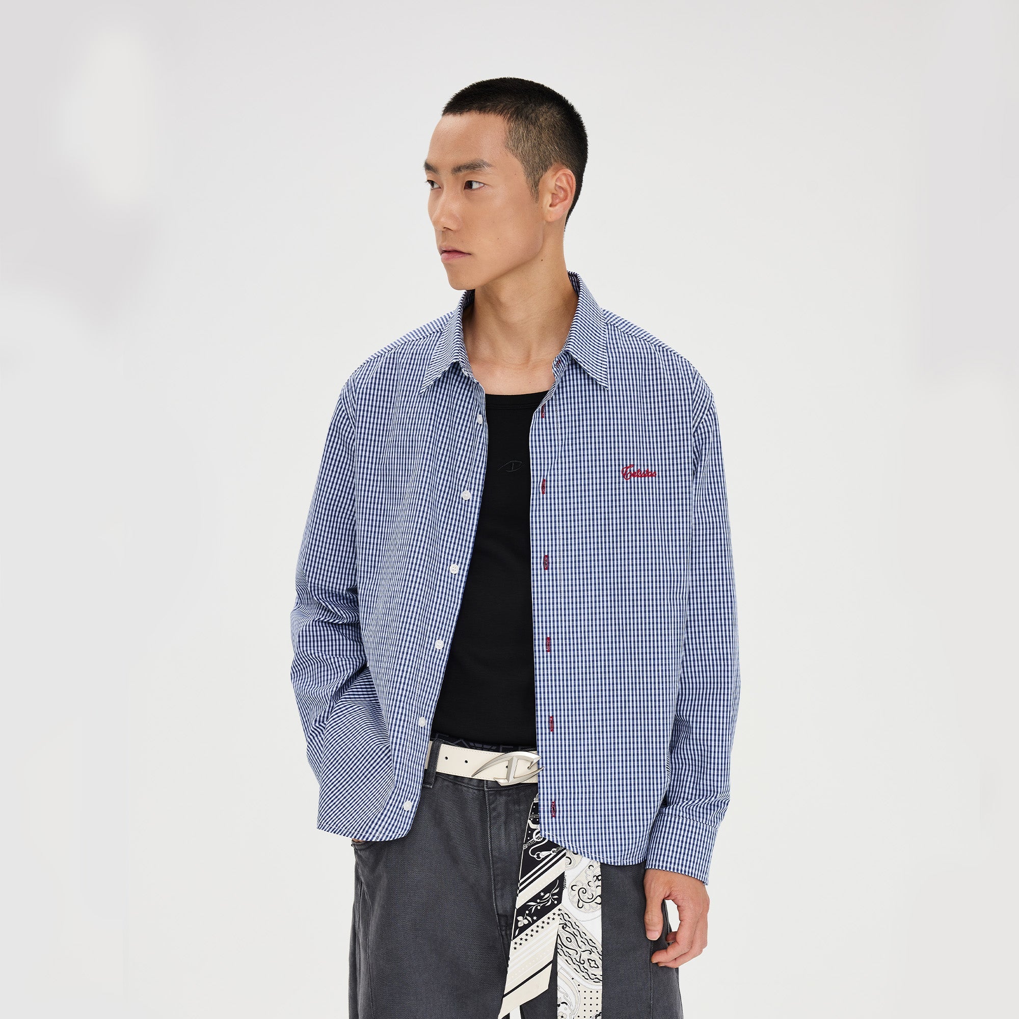 CATSSTAC Essential Gingham Embroidered Shirt-Shirt-M-Blue-Free Shipping Leatheretro