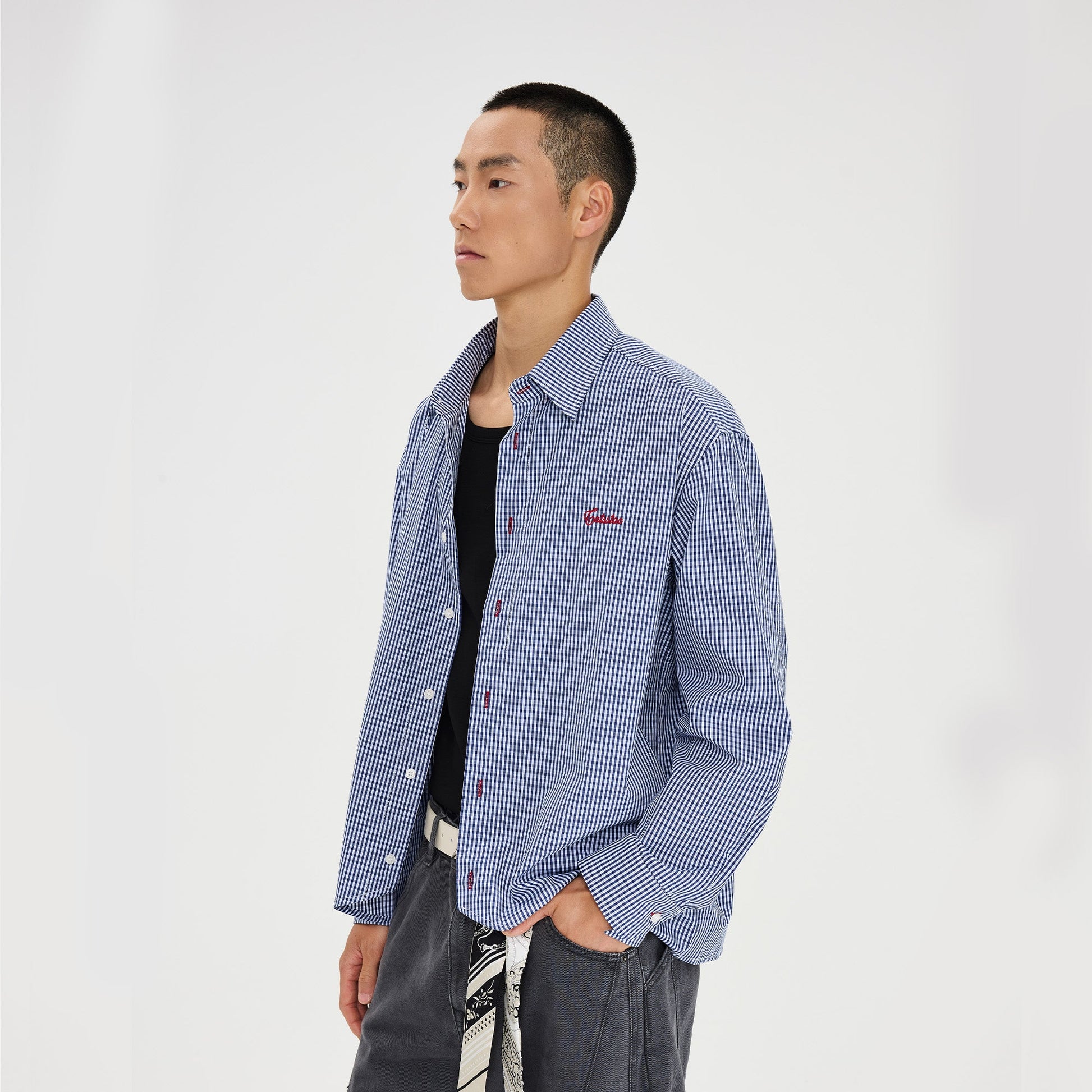 CATSSTAC Essential Gingham Embroidered Shirt-Shirt-M-White-Free Shipping Leatheretro