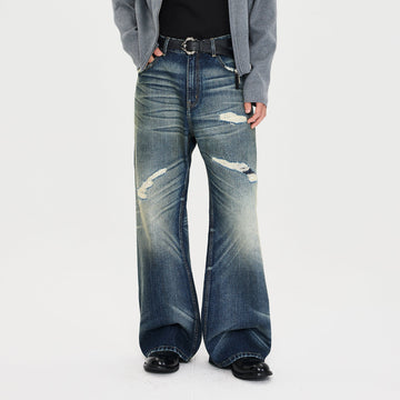 CATSSTAC Distressed Wrinkled Washed Wide-Leg Jeans-Jeans-M-Free Shipping Leatheretro