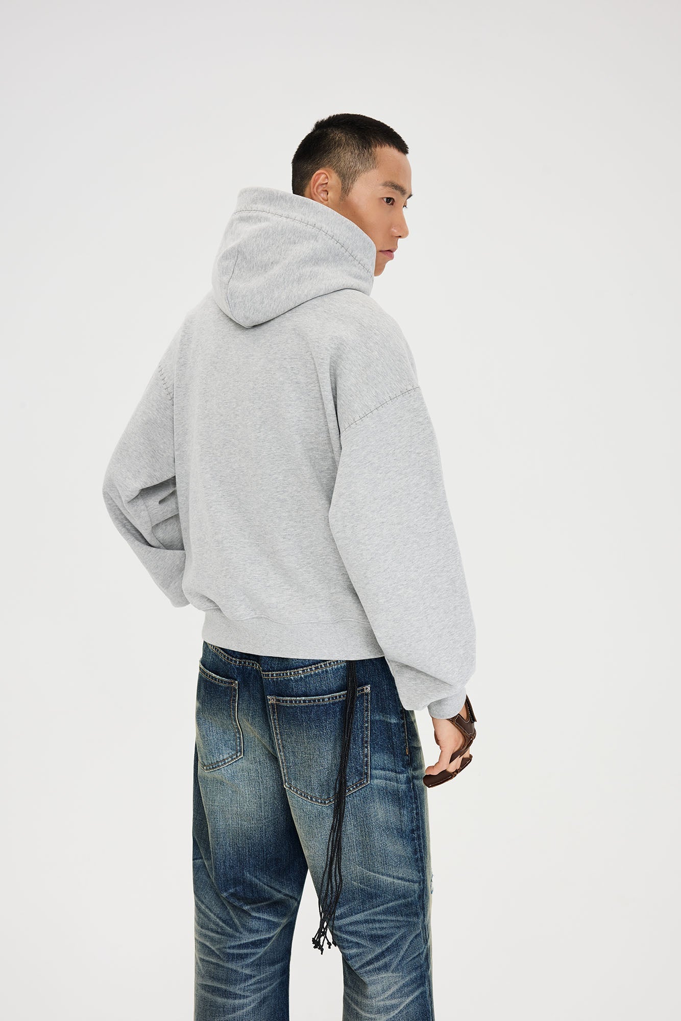 CATSSTAC Totem-Trimmed Kangaroo Pocket Hoodie-Hoodie-S-Gray-Free Shipping Leatheretro