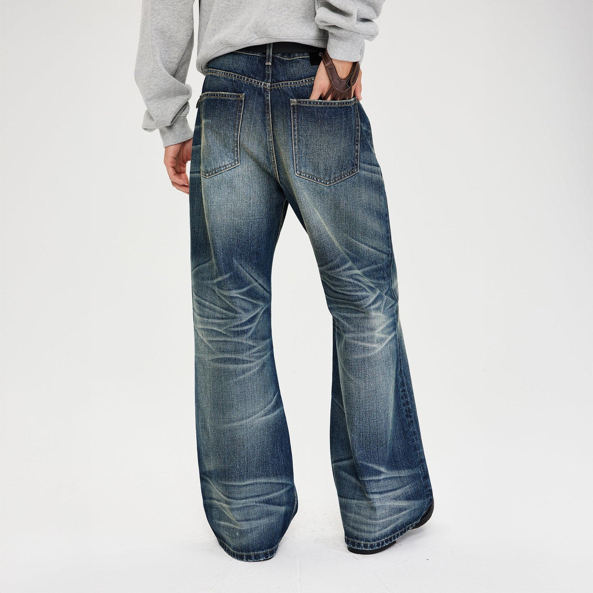 CATSSTAC Distressed Wrinkled Washed Wide-Leg Jeans-Jeans-M-Free Shipping Leatheretro