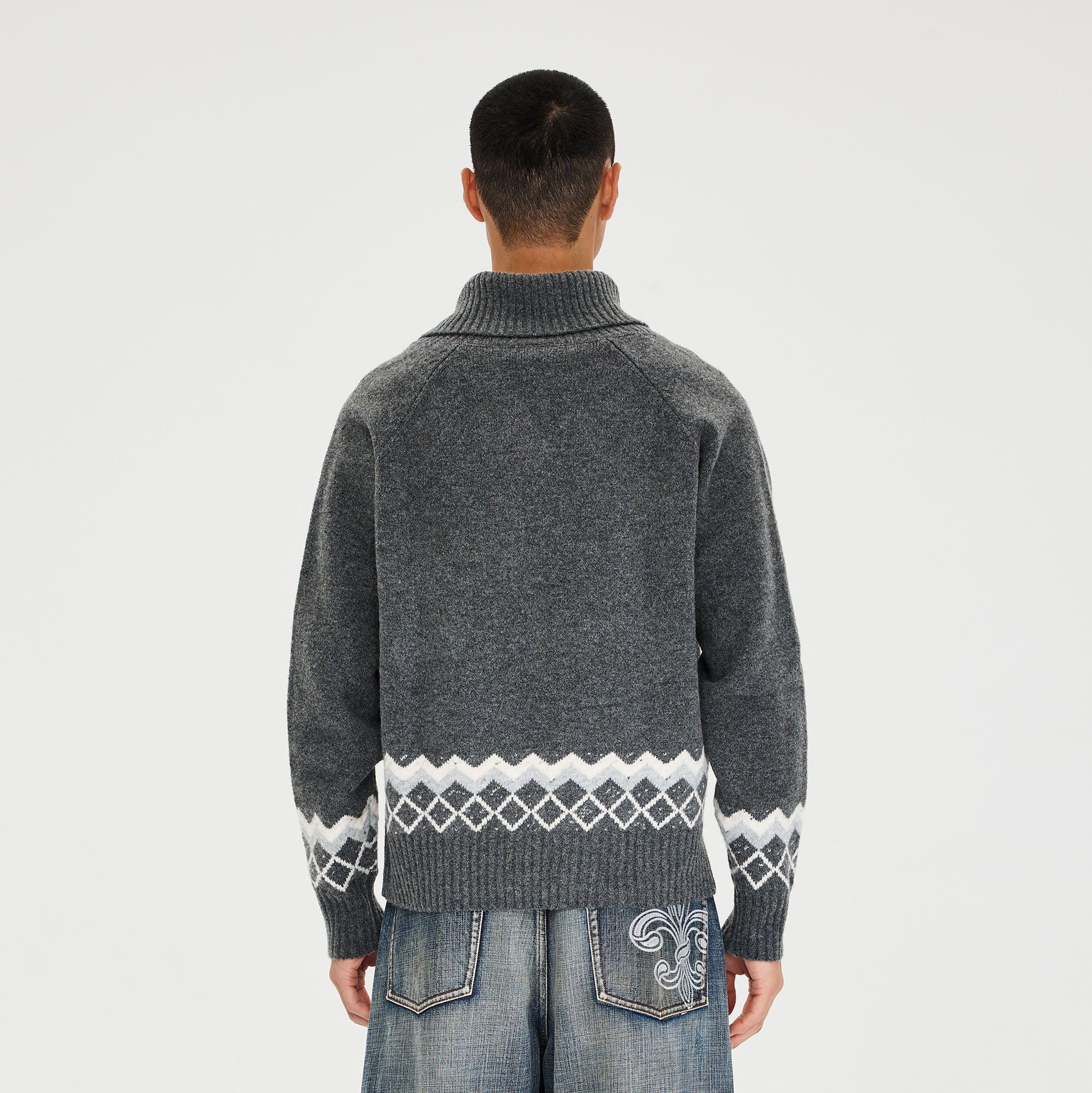 CATSSTAC Nordic Pattern Hem Shawl Collar Sweater-Sweater-M-Gray-Free Shipping Leatheretro