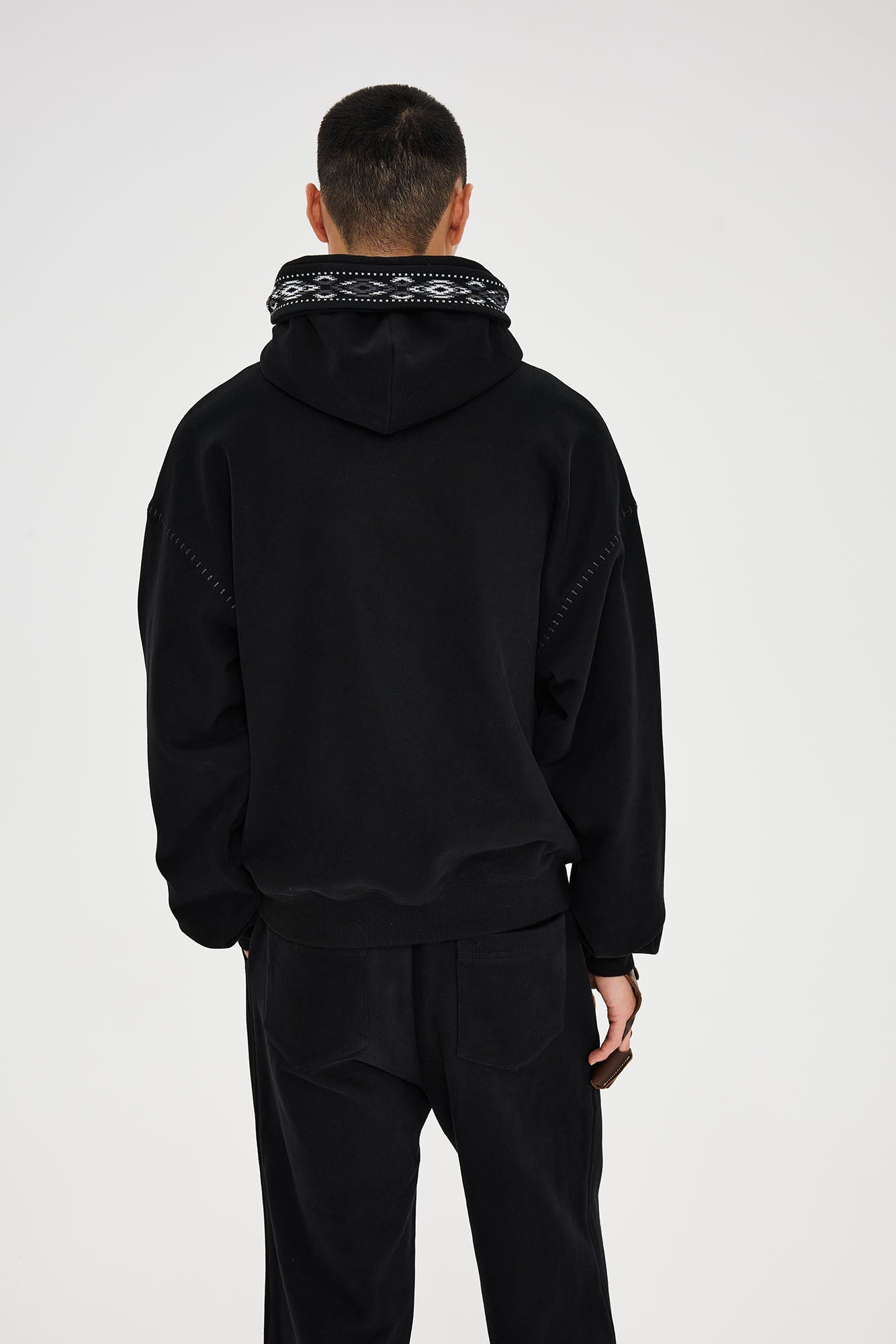 CATSSTAC Totem-Trimmed Kangaroo Pocket Hoodie-Hoodie-S-Gray-Free Shipping Leatheretro