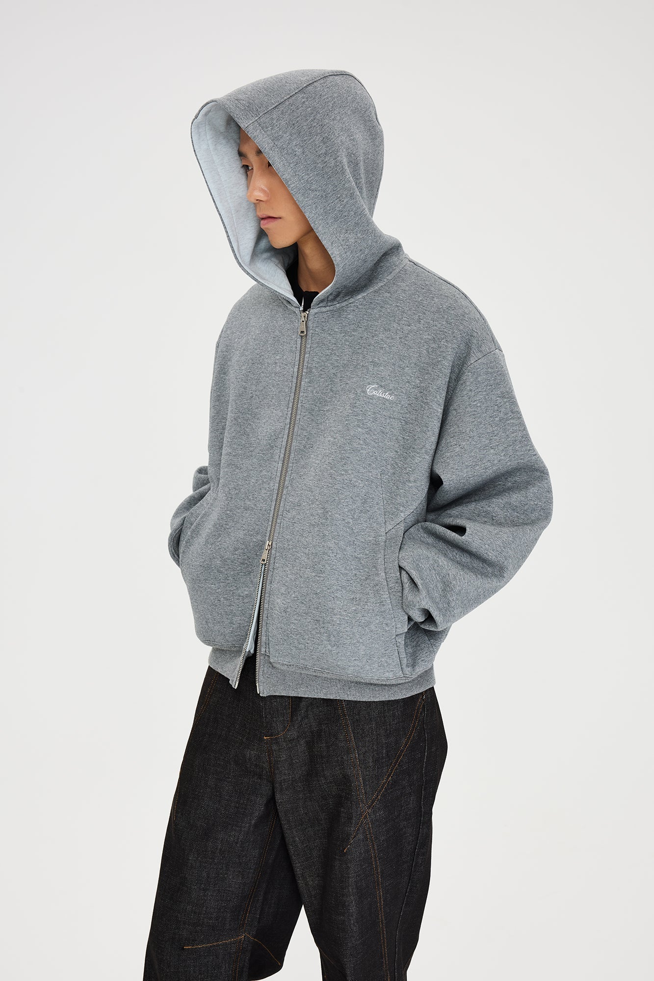 CATSSTAC Essential Embroidered LOGO Zip-Up Hoodie-Jacket-M (Preorder)-White-Free Shipping Leatheretro