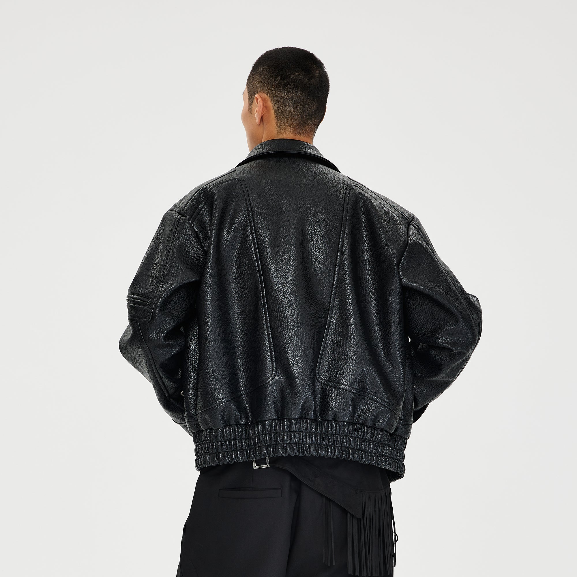 CATSSTAC Paneled Grain PU Utility Jacket-Jacket-M-Black-Free Shipping Leatheretro