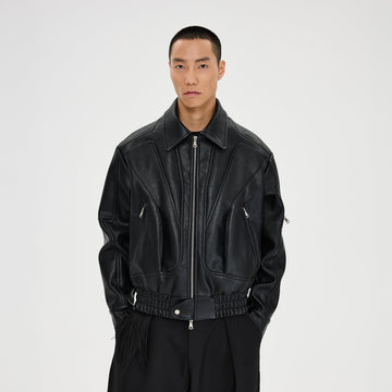 CATSSTAC Paneled Grain PU Utility Jacket-Jacket-M-Black-Free Shipping Leatheretro