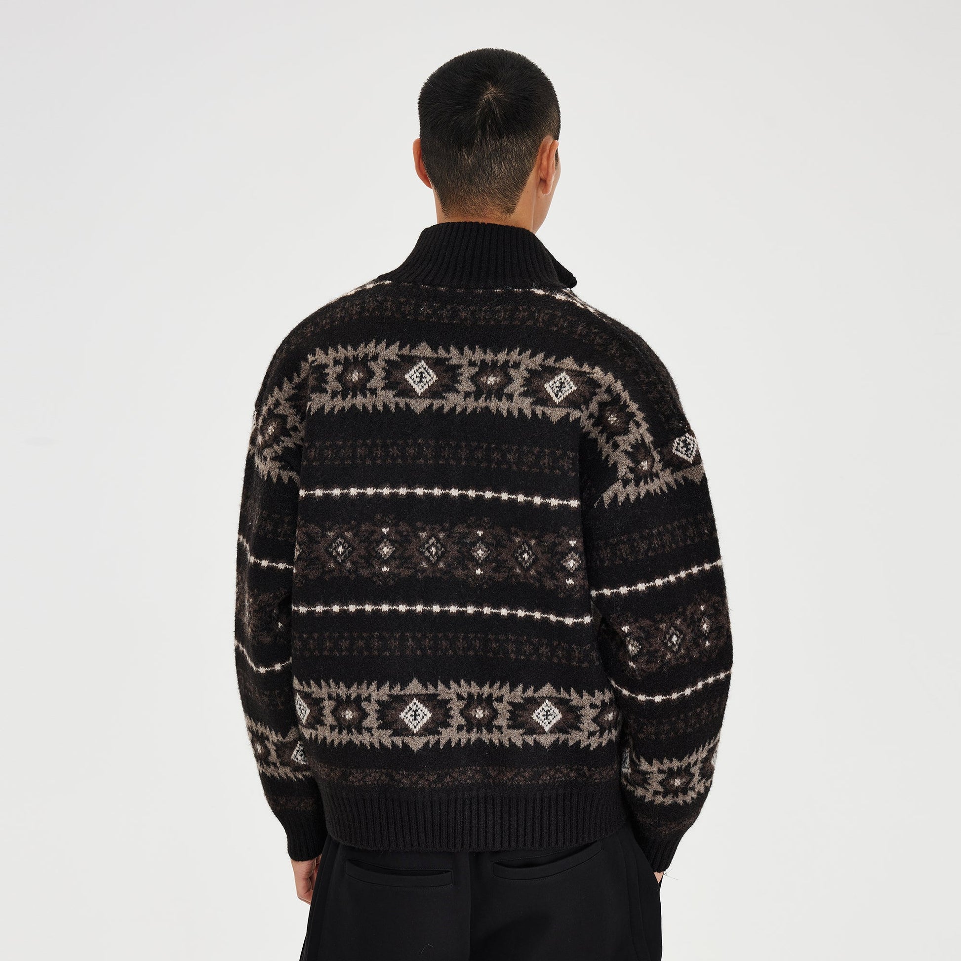 CATSSTAC Geometry Jacquard Zip-Up Cardigan-Jacket-M (Preorder)-Coffee-Free Shipping Leatheretro