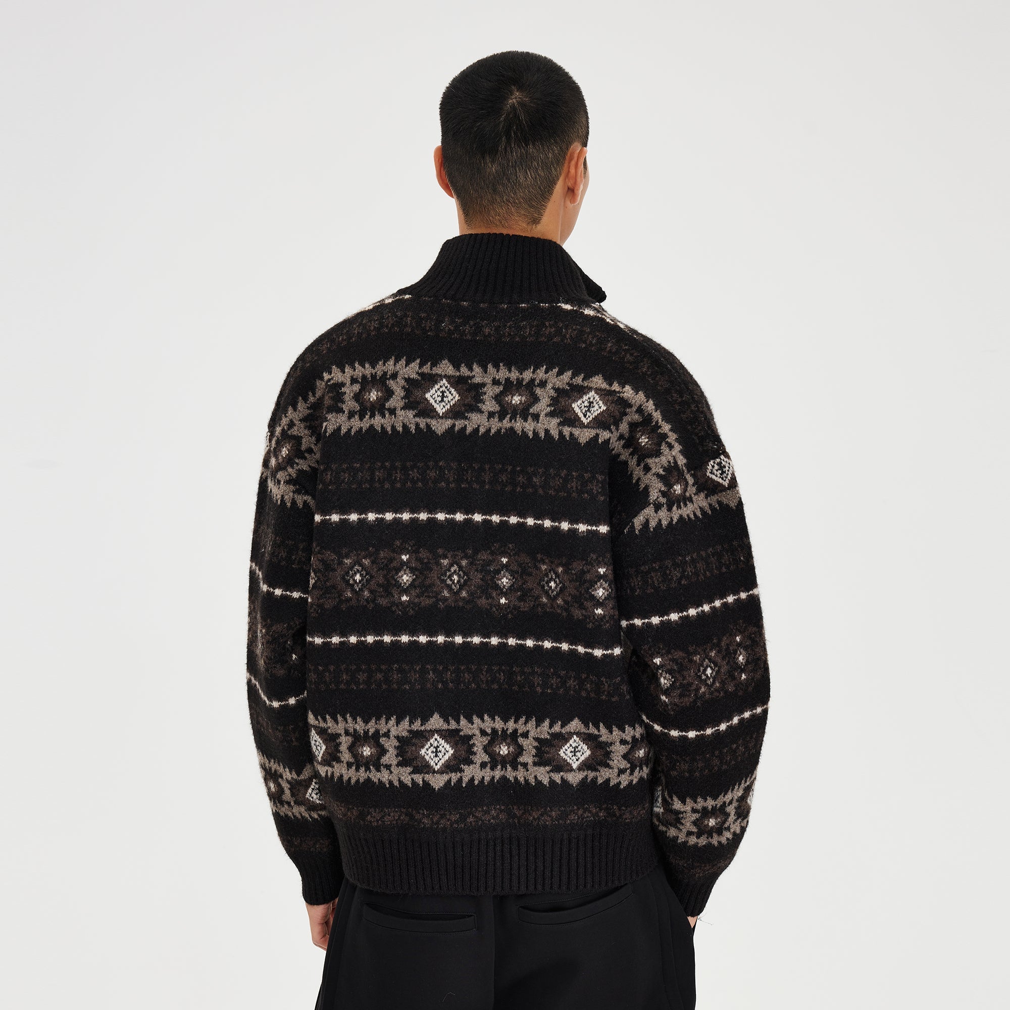 CATSSTAC Geometry Jacquard Zip-Up Cardigan-Jacket-M (Preorder)-Coffee-Free Shipping Leatheretro