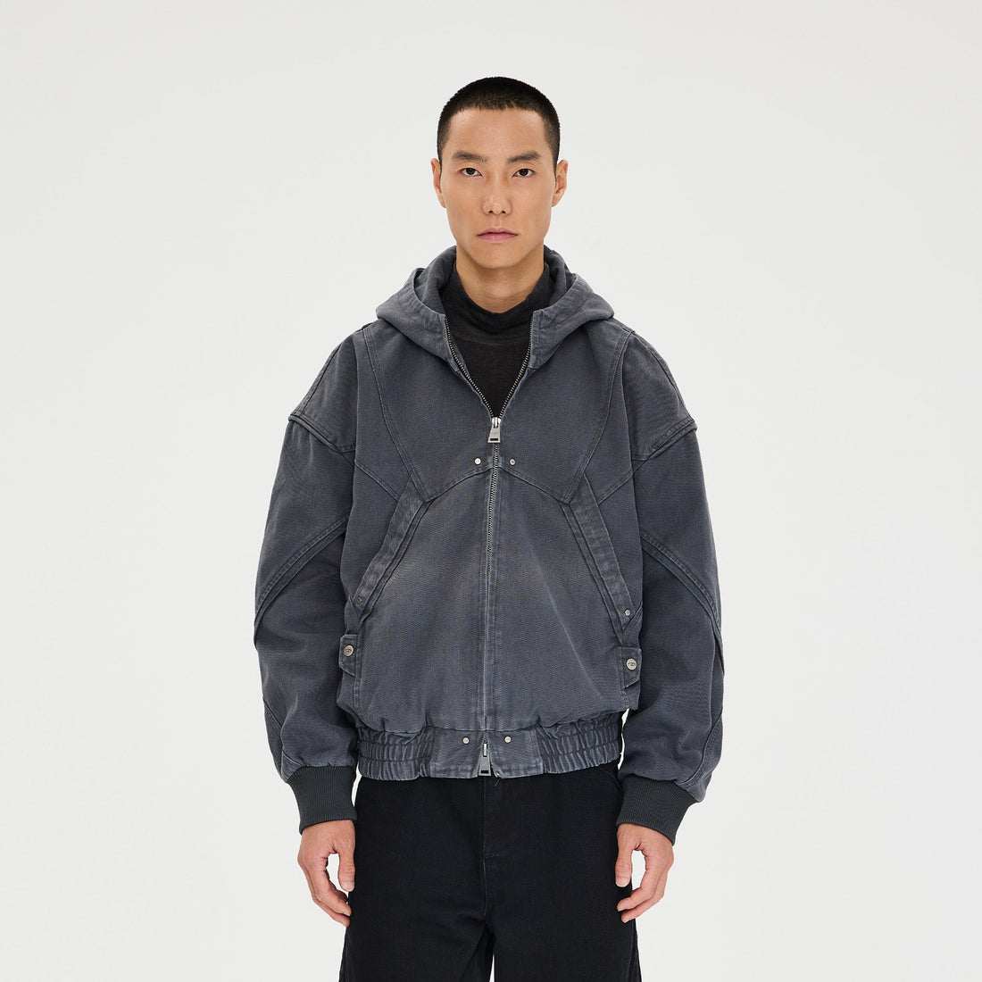 CATSSTAC Structured Panel Studded Hooded Jacket-Jacket-M-Black-Free Shipping Leatheretro