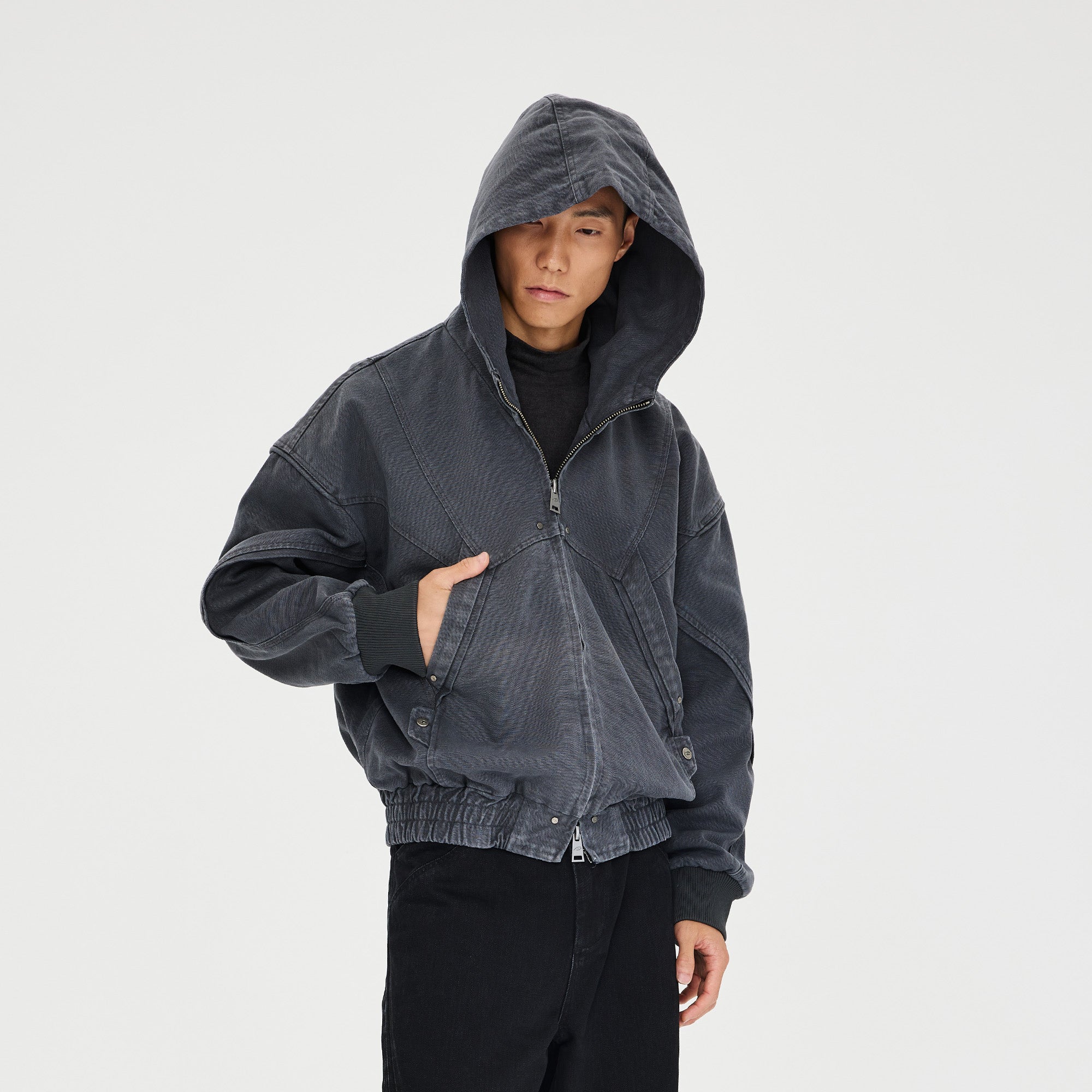 CATSSTAC Structured Panel Studded Hooded Jacket-Jacket-M-Black-Free Shipping Leatheretro