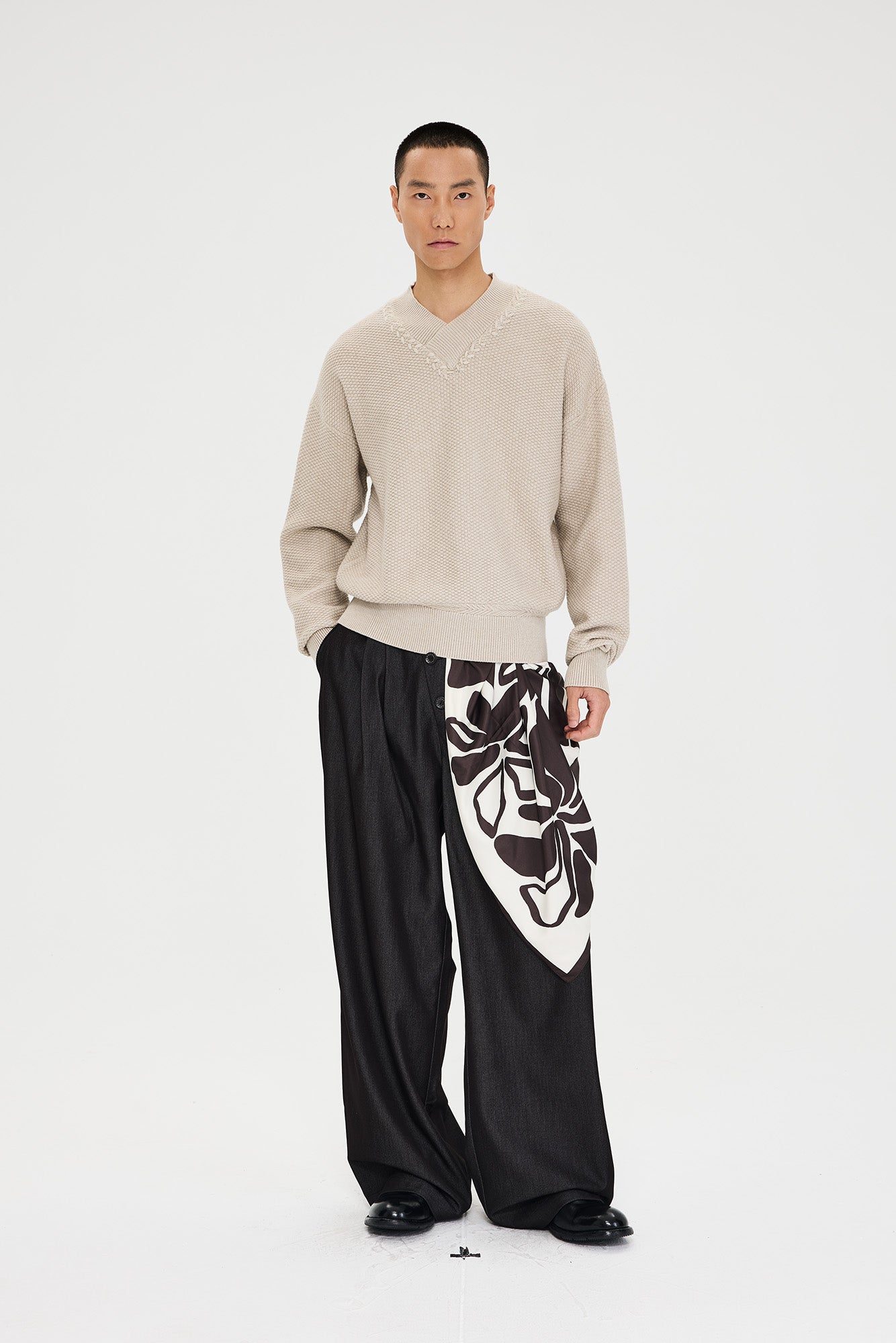 CATSSTAC Wheat-Weave V-Neck Oversized Sweater-Sweater-M-Beige-Free Shipping Leatheretro