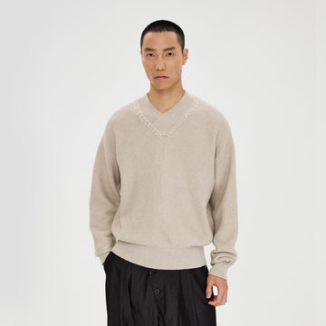 CATSSTAC Wheat-Weave V-Neck Oversized Sweater-Sweater-M-Beige-Free Shipping Leatheretro