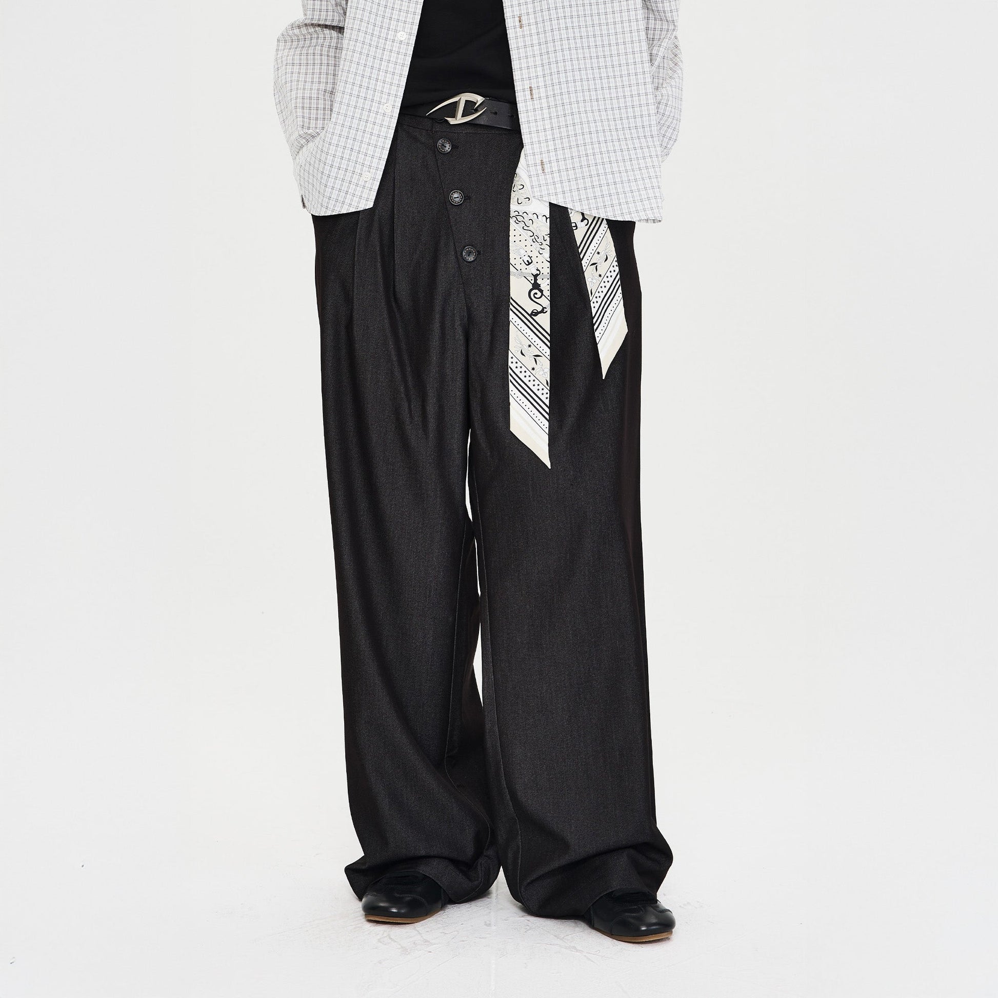 CATSSTAC Asymmetric Button Pleated Wide-Leg Trousers-Pants-M-Free Shipping Leatheretro