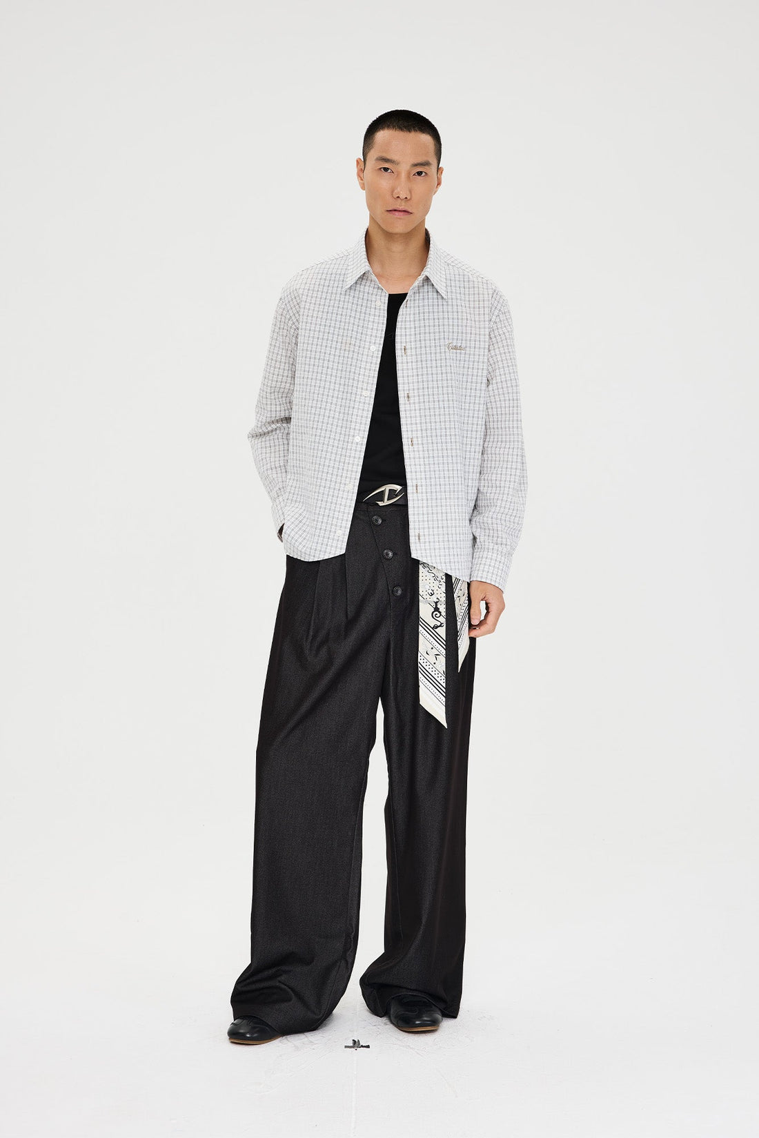 CATSSTAC Asymmetric Button Pleated Wide-Leg Trousers-Pants-M-Free Shipping Leatheretro