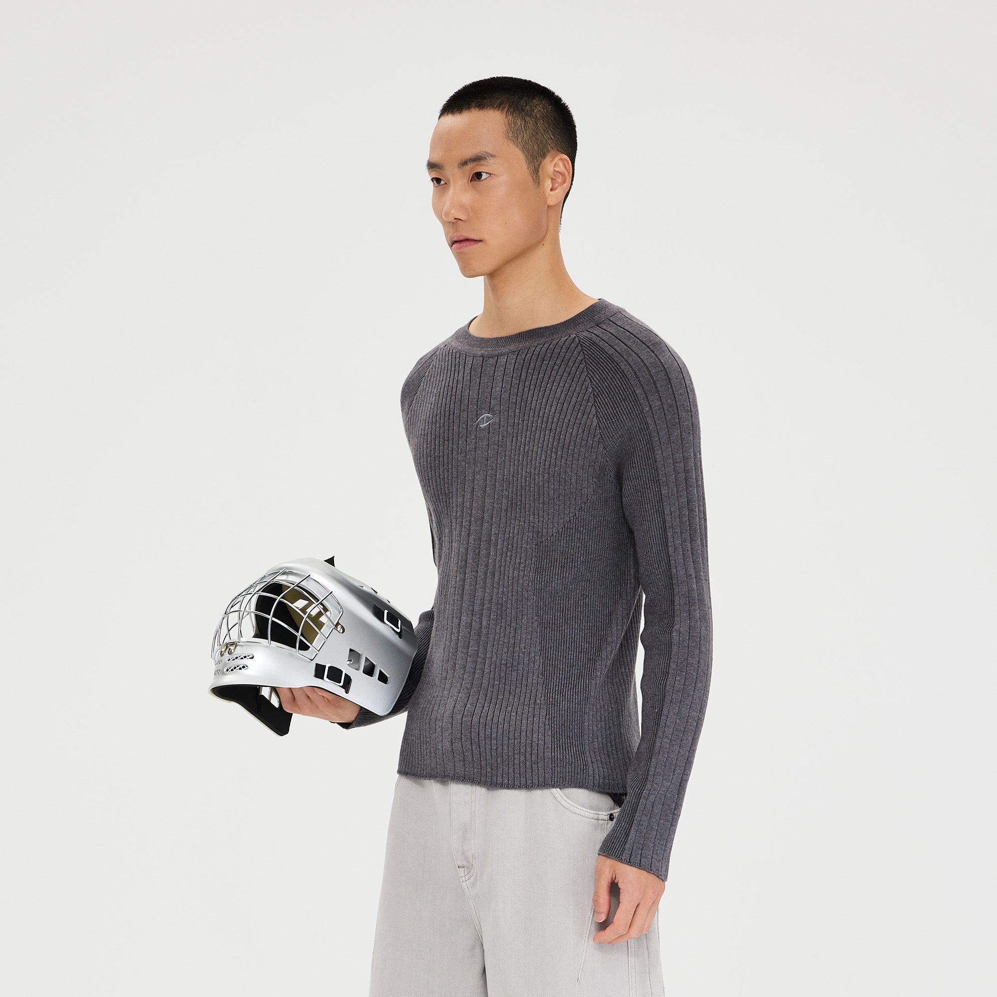 CATSSTAC Essential Slim Rib Wool-Blend Sweater-Sweater-M-Light Gray-Free Shipping Leatheretro