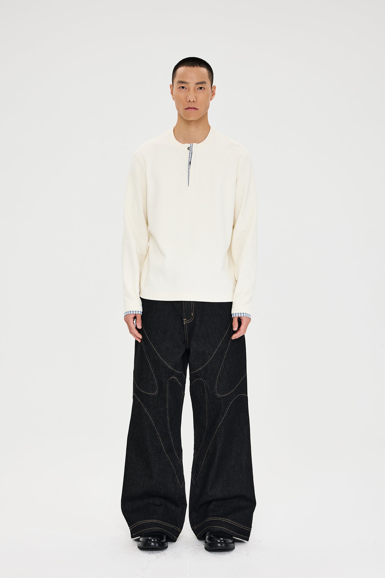 CATSSTAC Contrast Stitch Paneled Raw Jeans-Jeans-M-Free Shipping Leatheretro