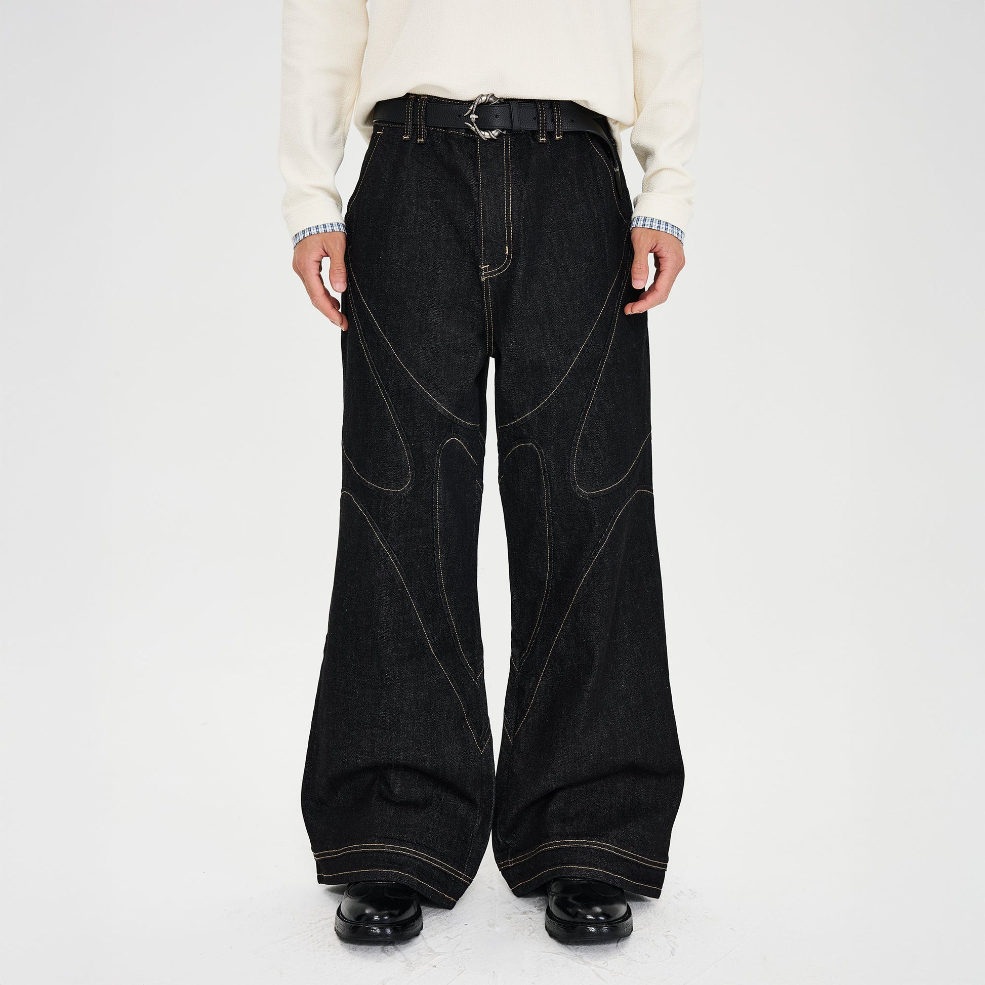 CATSSTAC Contrast Stitch Paneled Raw Jeans-Jeans-M-Free Shipping Leatheretro