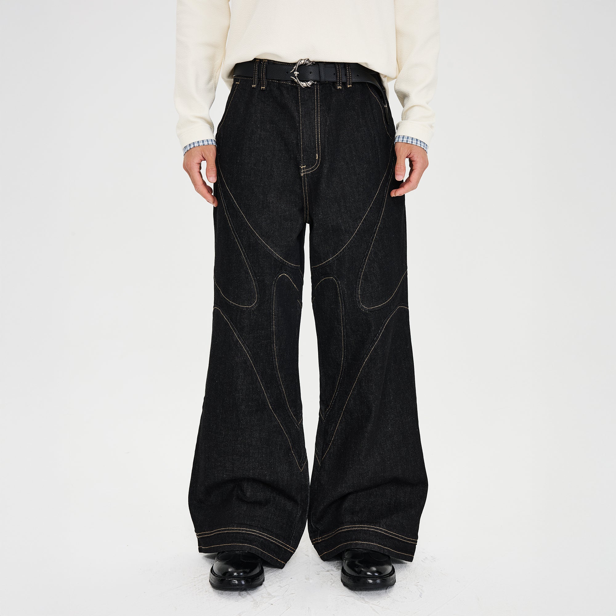 CATSSTAC Contrast Stitch Paneled Raw Jeans-Jeans-M-Free Shipping Leatheretro