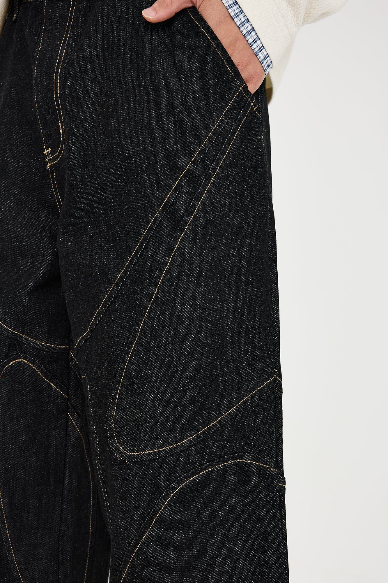 CATSSTAC Contrast Stitch Paneled Raw Jeans-Jeans-M-Free Shipping Leatheretro