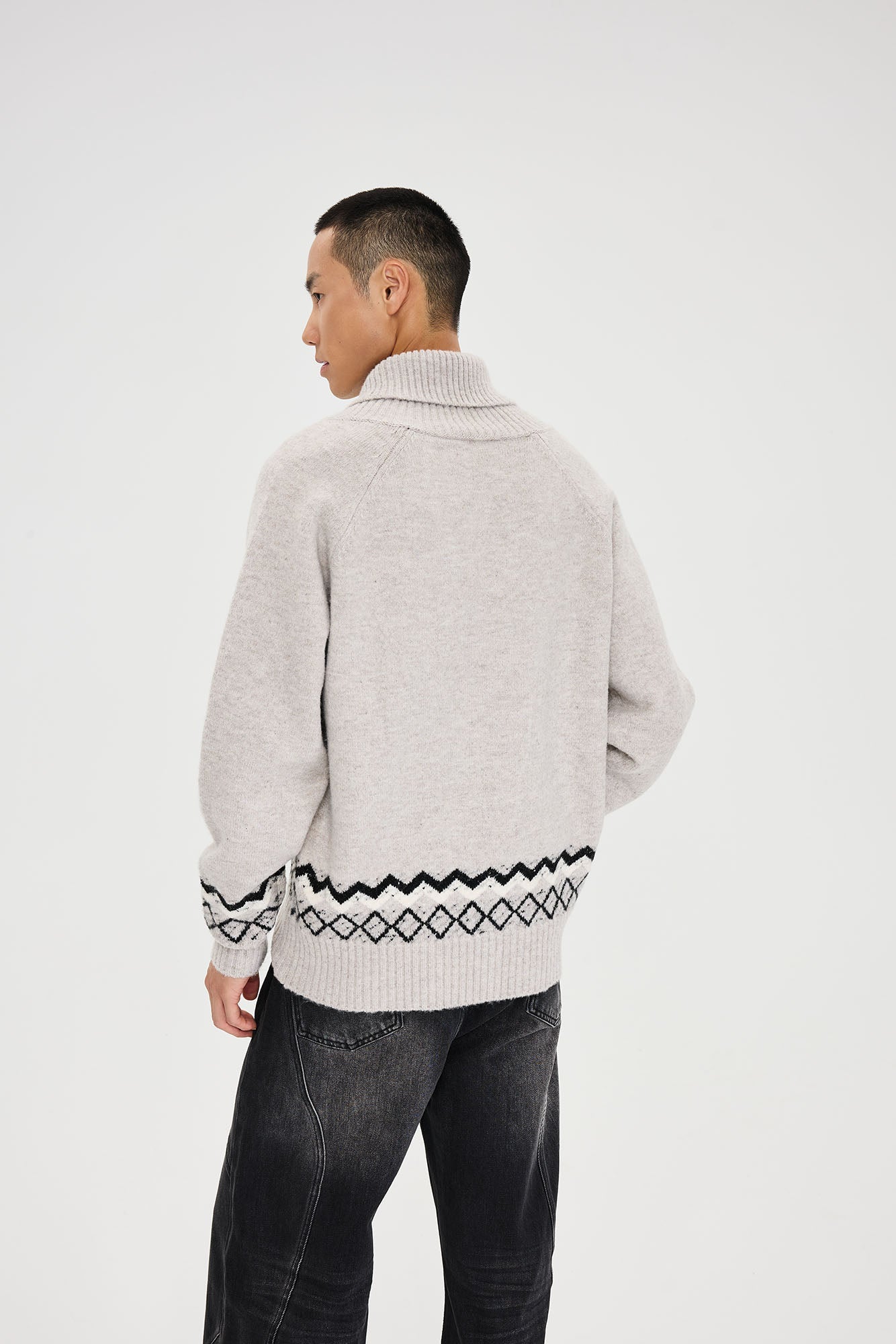 CATSSTAC Nordic Pattern Hem Shawl Collar Sweater-Sweater-M-Gray-Free Shipping Leatheretro