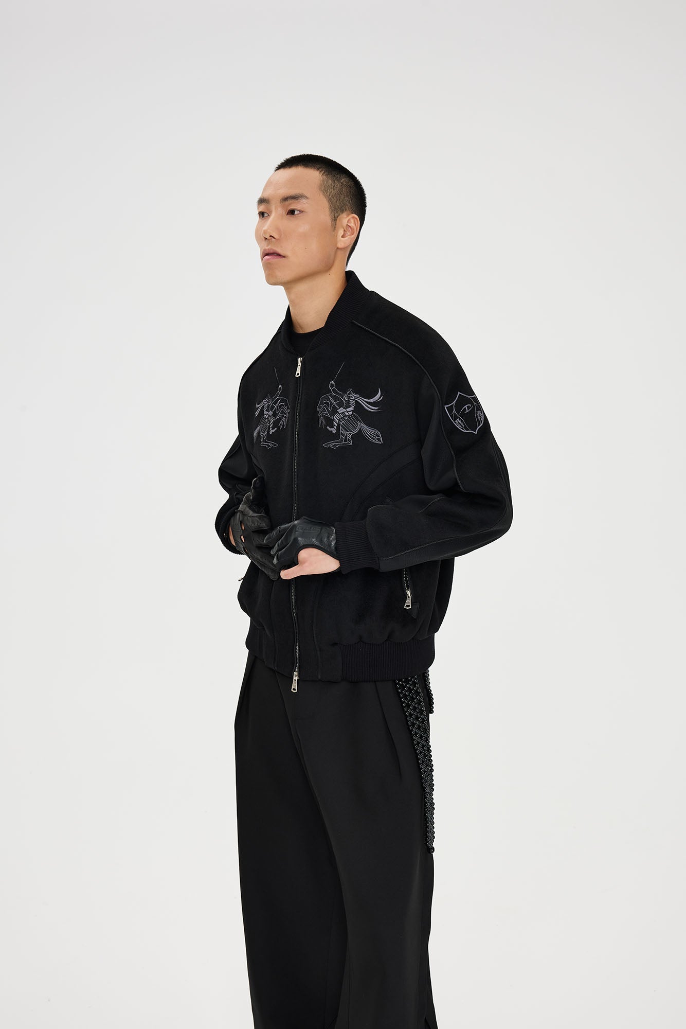 CATSSTAC Warrior Embroidered Panel Bomber Jacket-Jacket-M-Beige-Free Shipping Leatheretro