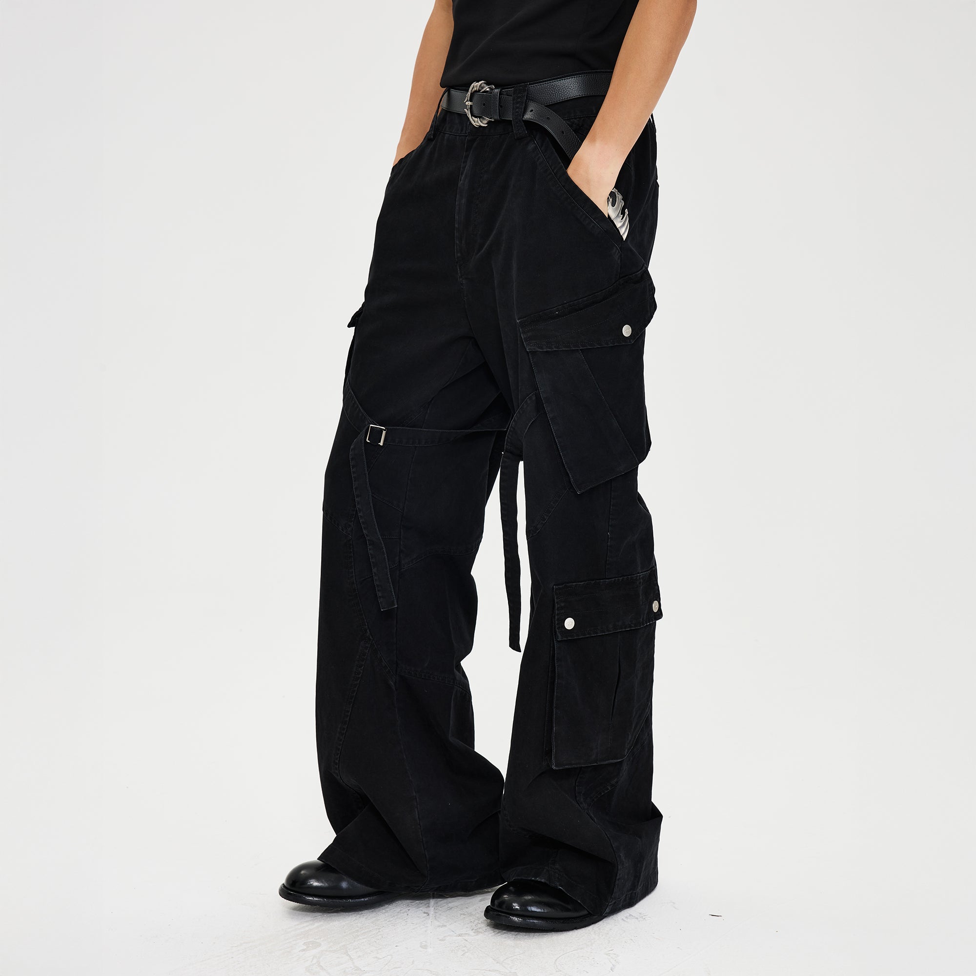 CATSSTAC Multi-Pocket Paneled Strap Cargo Pants-Pants-M-Brown-Free Shipping Leatheretro