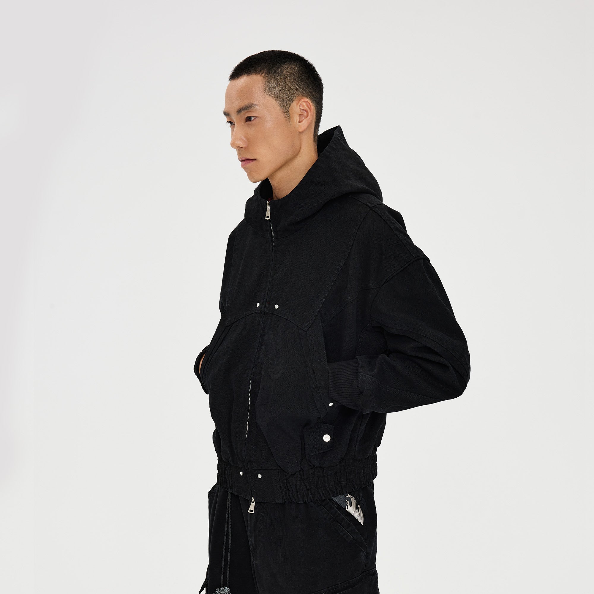 CATSSTAC Structured Panel Studded Hooded Jacket-Jacket-M-Black-Free Shipping Leatheretro