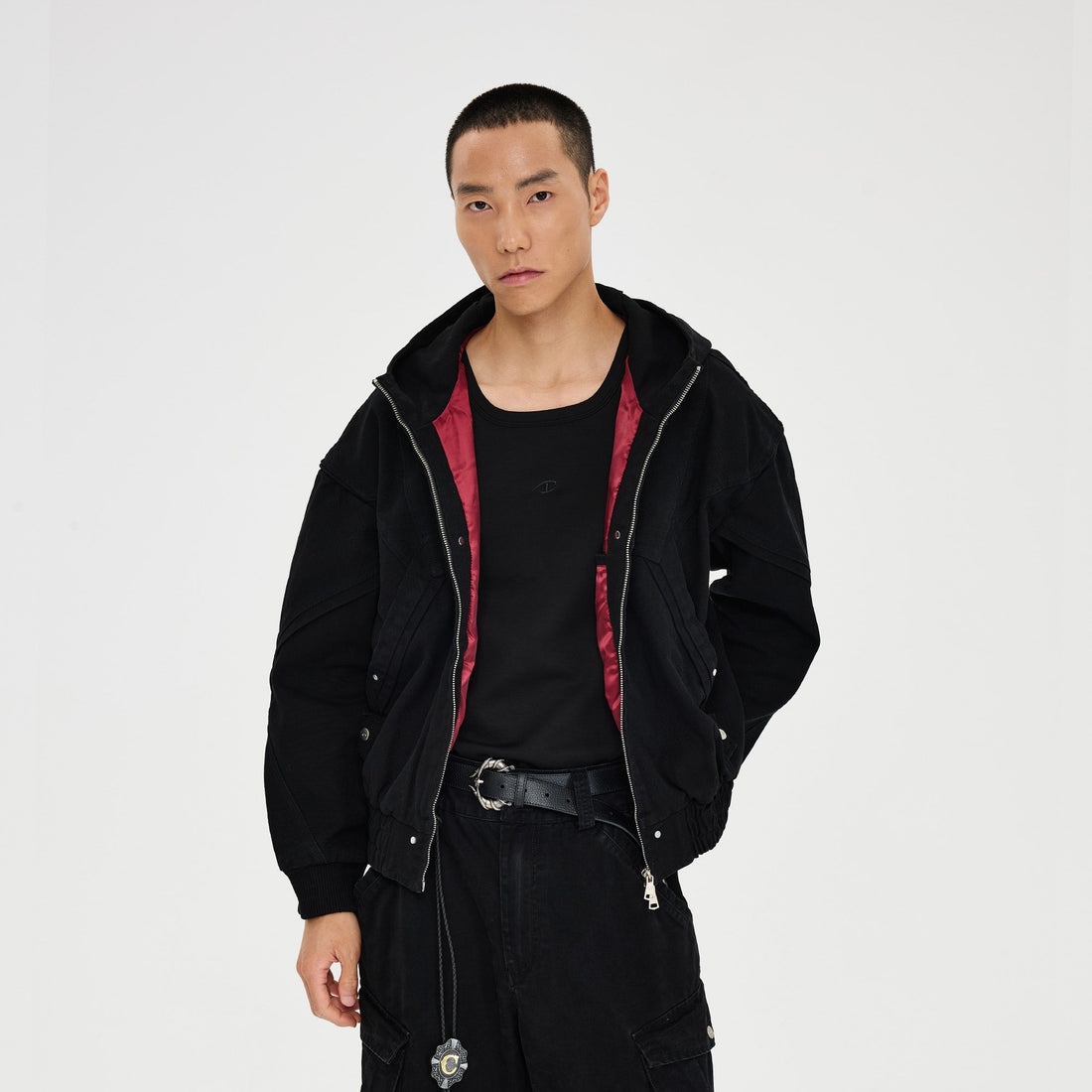 CATSSTAC Structured Panel Studded Hooded Jacket-Jacket-M-Black-Free Shipping Leatheretro