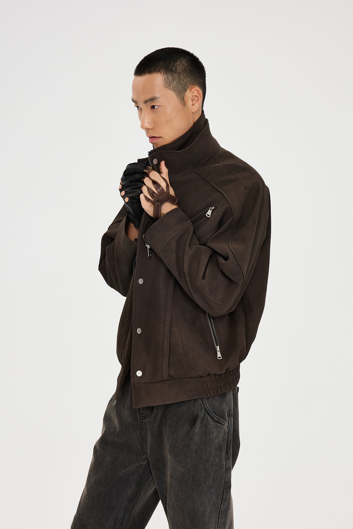 CATSSTAC Layered Placket Structured Paneled PU Jacket-Jacket-M (Preorder)-Free Shipping Leatheretro