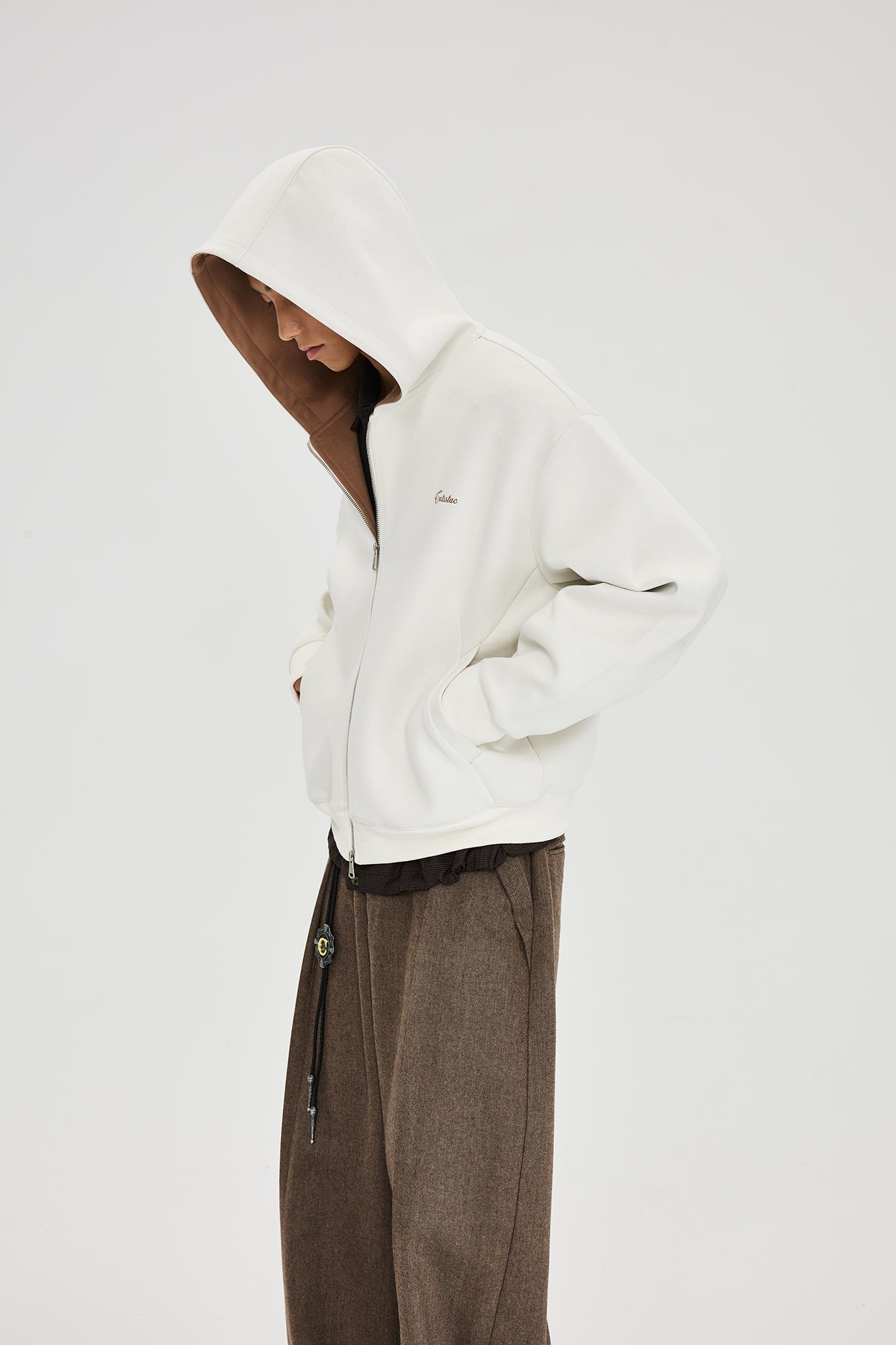 CATSSTAC Essential Embroidered LOGO Zip-Up Hoodie-Jacket-M (Preorder)-White-Free Shipping Leatheretro