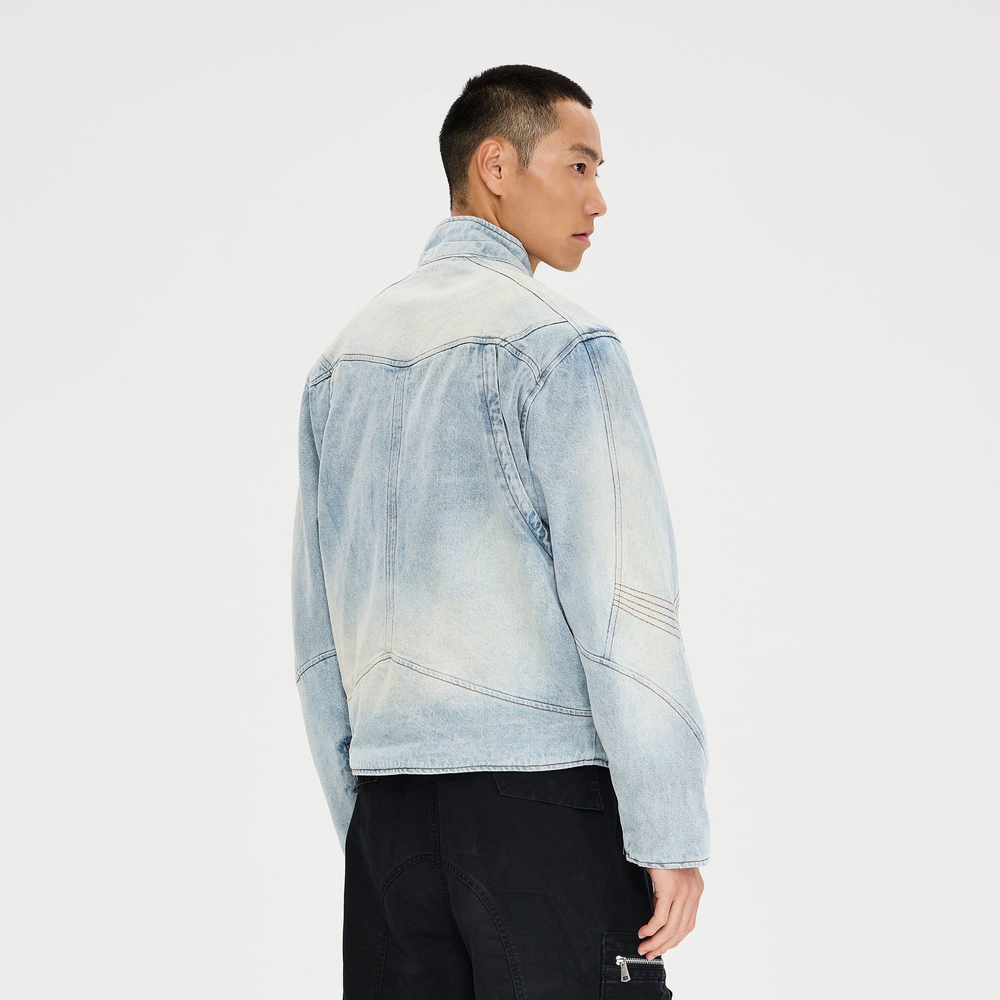 CATSSTAC Double-Collar Washed Paneled Denim Jacket-Jacket-M-Free Shipping Leatheretro