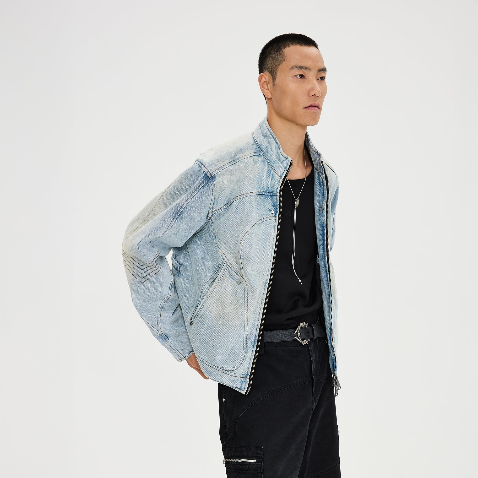 CATSSTAC Double-Collar Washed Paneled Denim Jacket-Jacket-M-Free Shipping Leatheretro