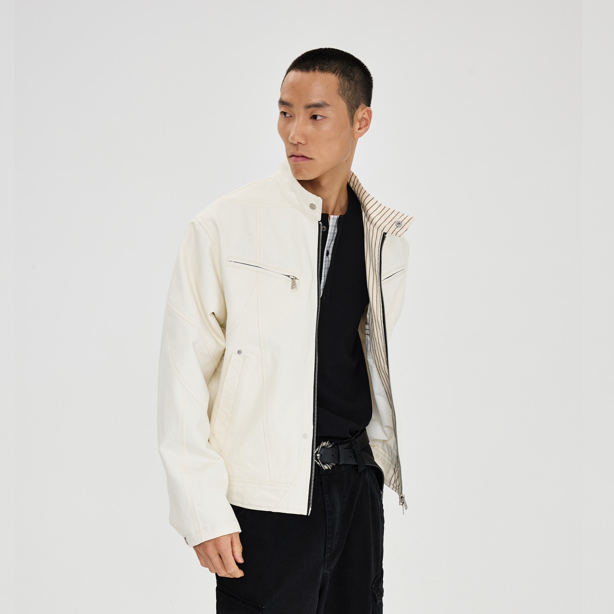 CATSSTAC Essential Harrington Raw Denim Jacket-Jacket-S (Preorder)-White-Free Shipping Leatheretro