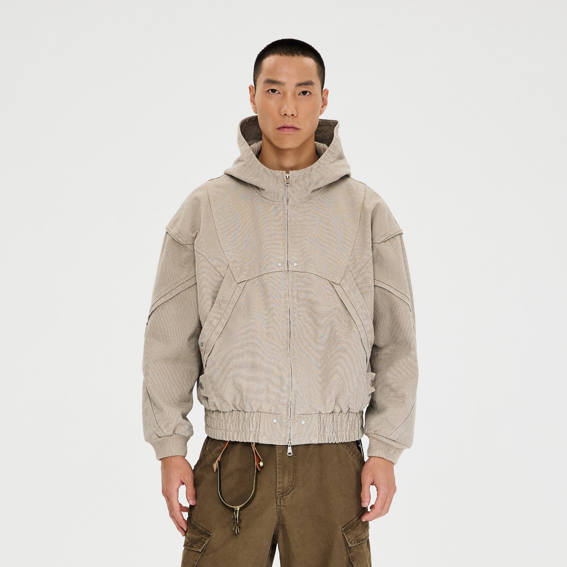 CATSSTAC Structured Panel Studded Hooded Jacket-Jacket-M-Khaki-Free Shipping Leatheretro