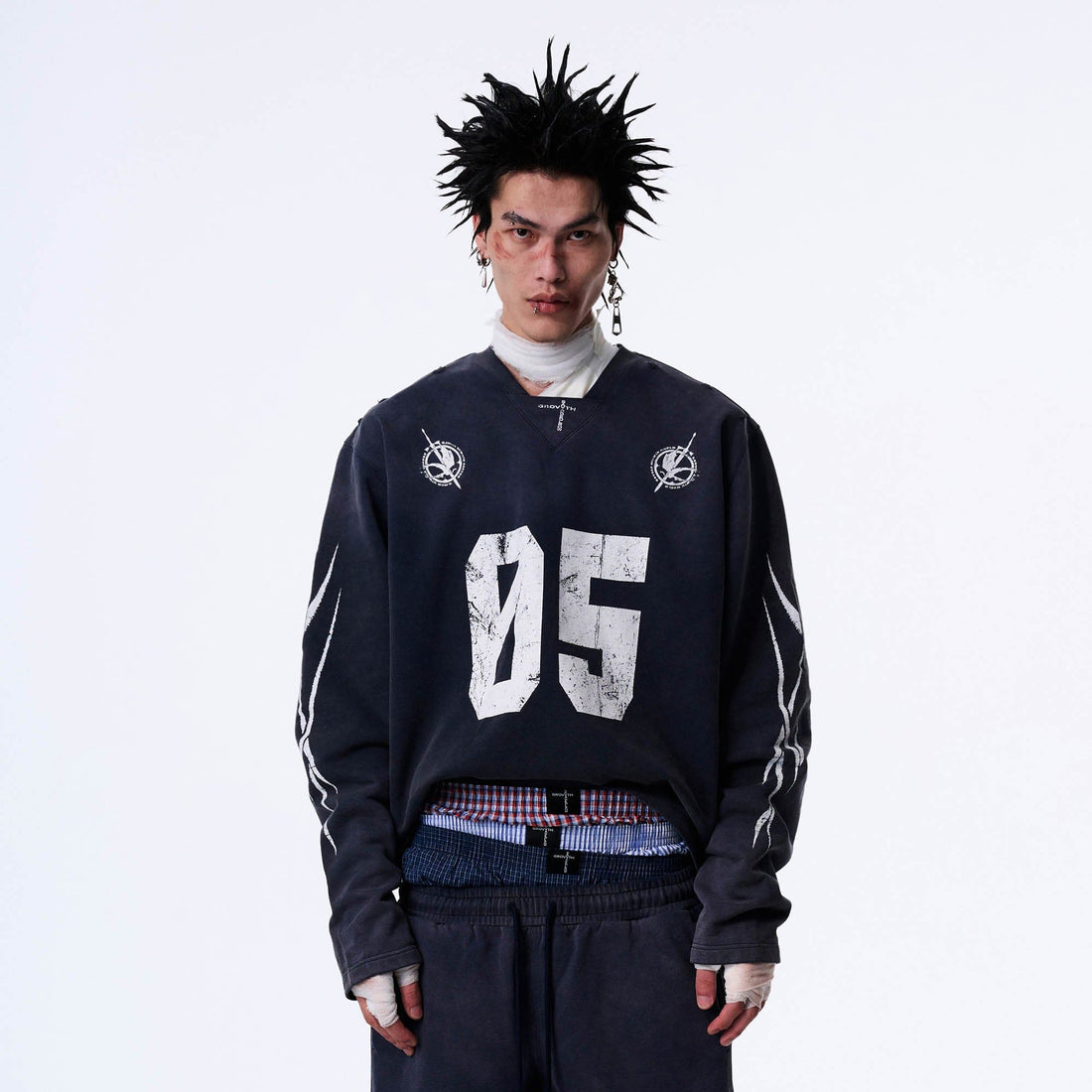 SAVAGEGROWTHWORLD No.5 Distressed Long-Sleeve Tee-L/S Tee-S-Blue-Free Shipping Leatheretro