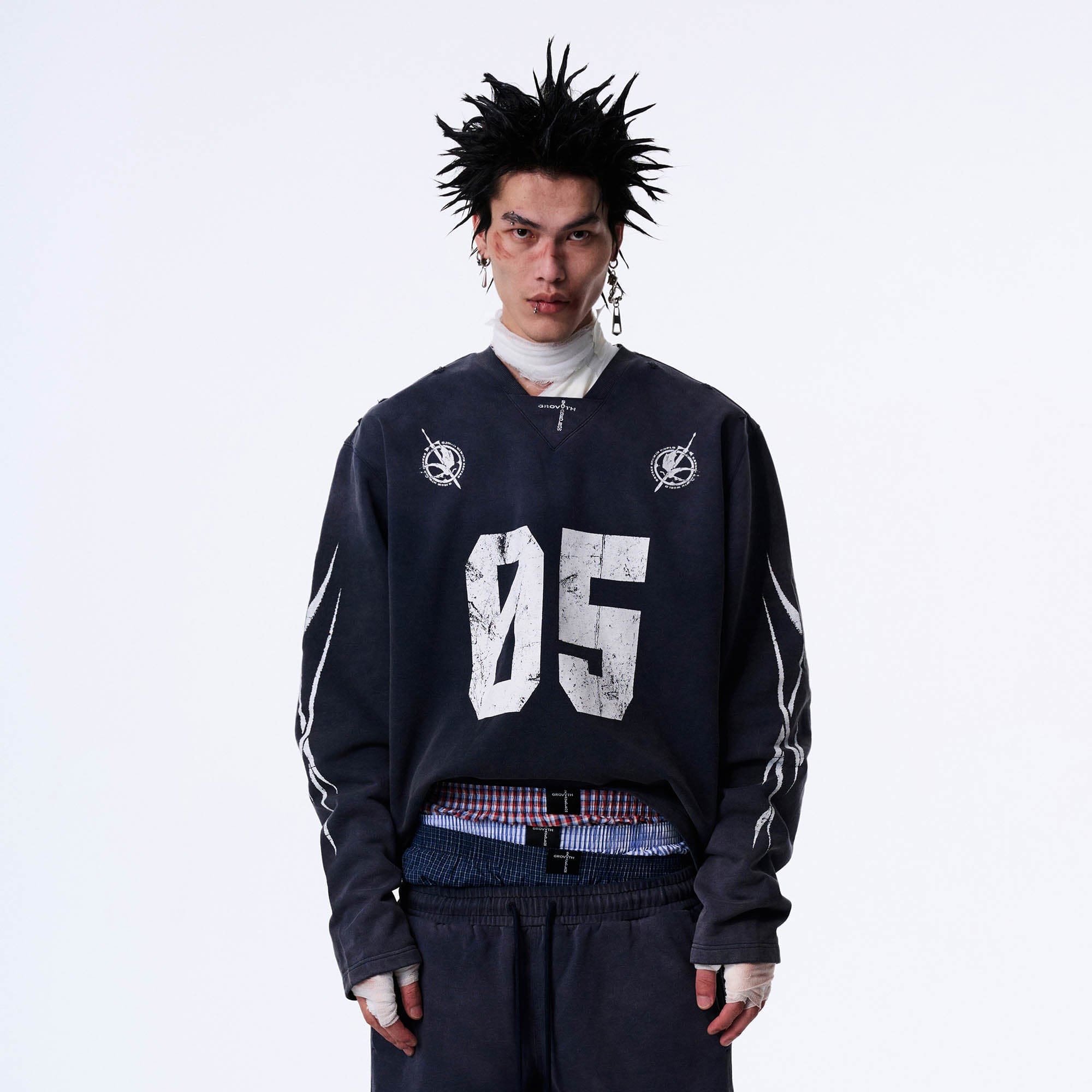 SAVAGEGROWTHWORLD No.5 Distressed Long-Sleeve Tee-L/S Tee-S-Blue-Free Shipping Leatheretro