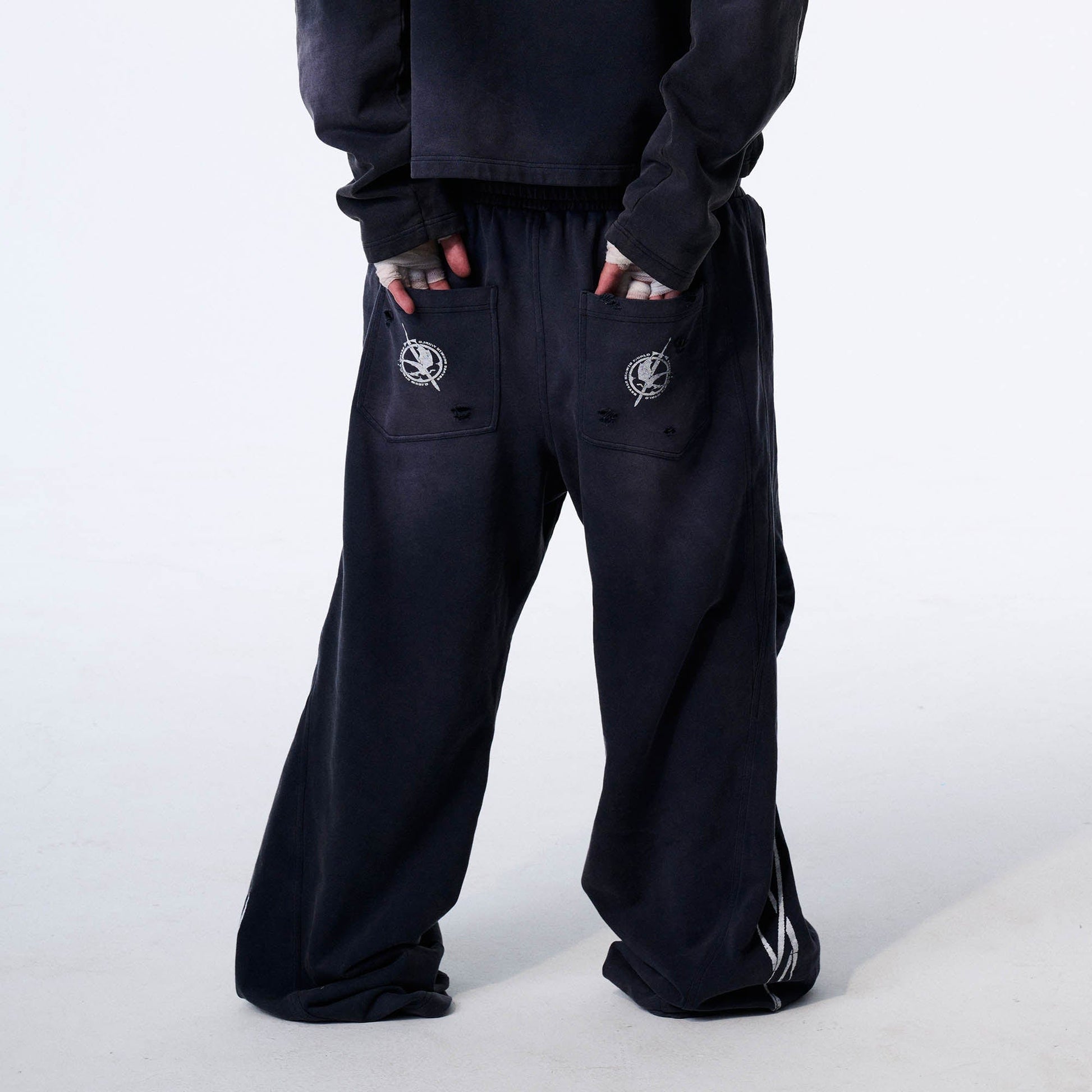 SAVAGEGROWTHWORLD Distressed Pleated Drawstring Baggy Pants-Pants-S-Blue-Free Shipping Leatheretro