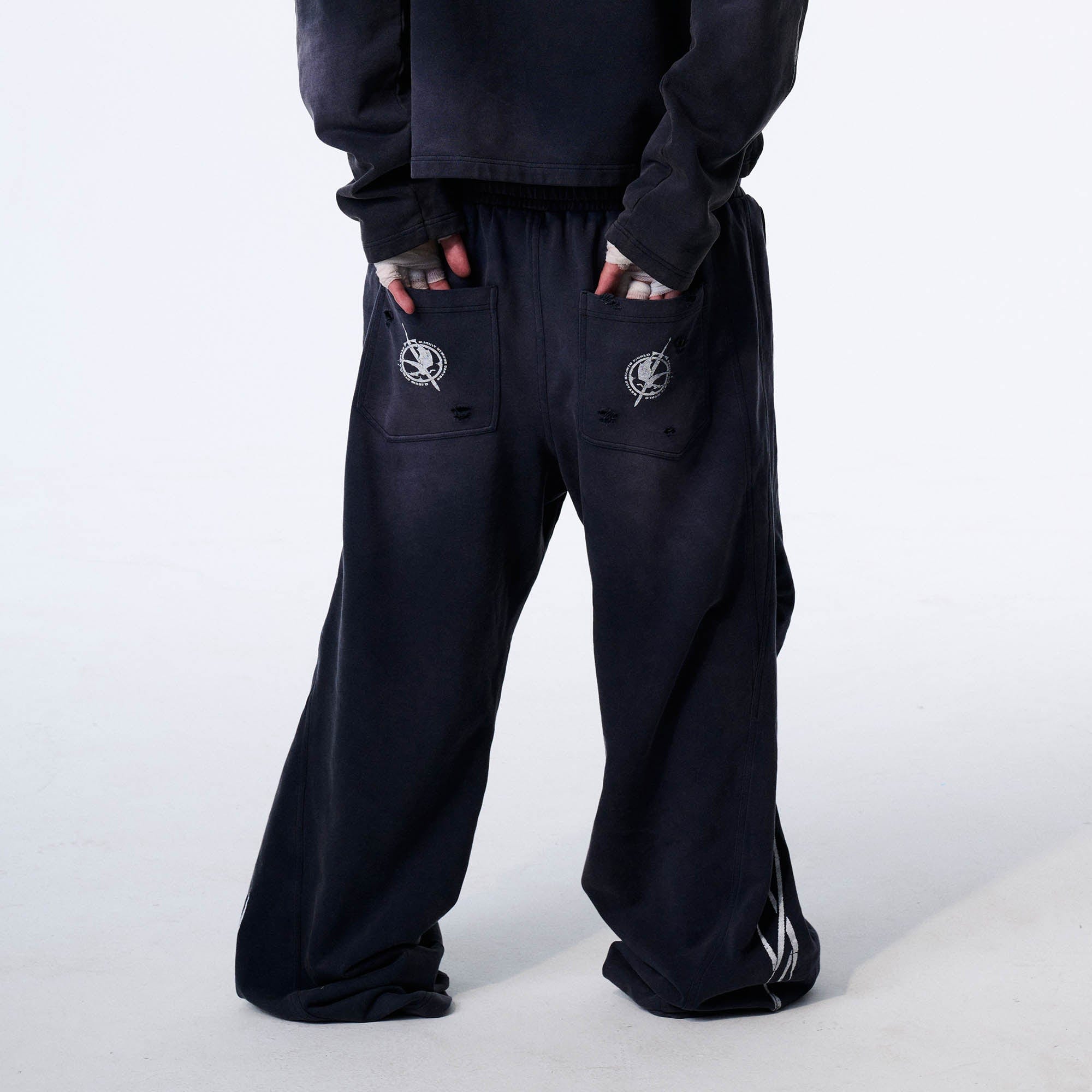 SAVAGEGROWTHWORLD Distressed Pleated Drawstring Baggy Pants-Pants-S-Blue-Free Shipping Leatheretro