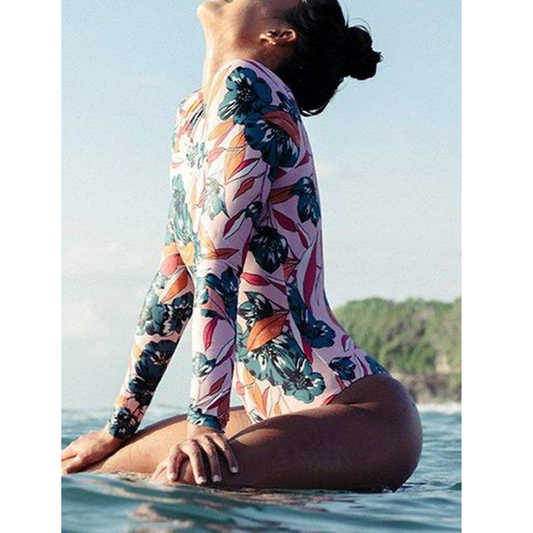 Long Sleeves One Piece Wetsuit/Swimwear-Women Swimwear-SAME AS PICTURE-S-Free Shipping Leatheretro