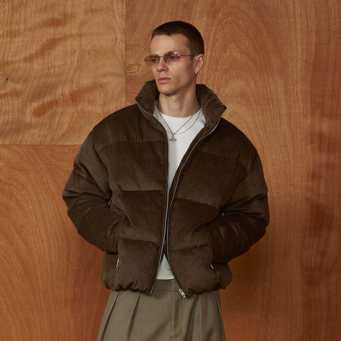 PMW Corduroy Puffer Jacket-Jacket-S-Brown-Free Shipping Leatheretro