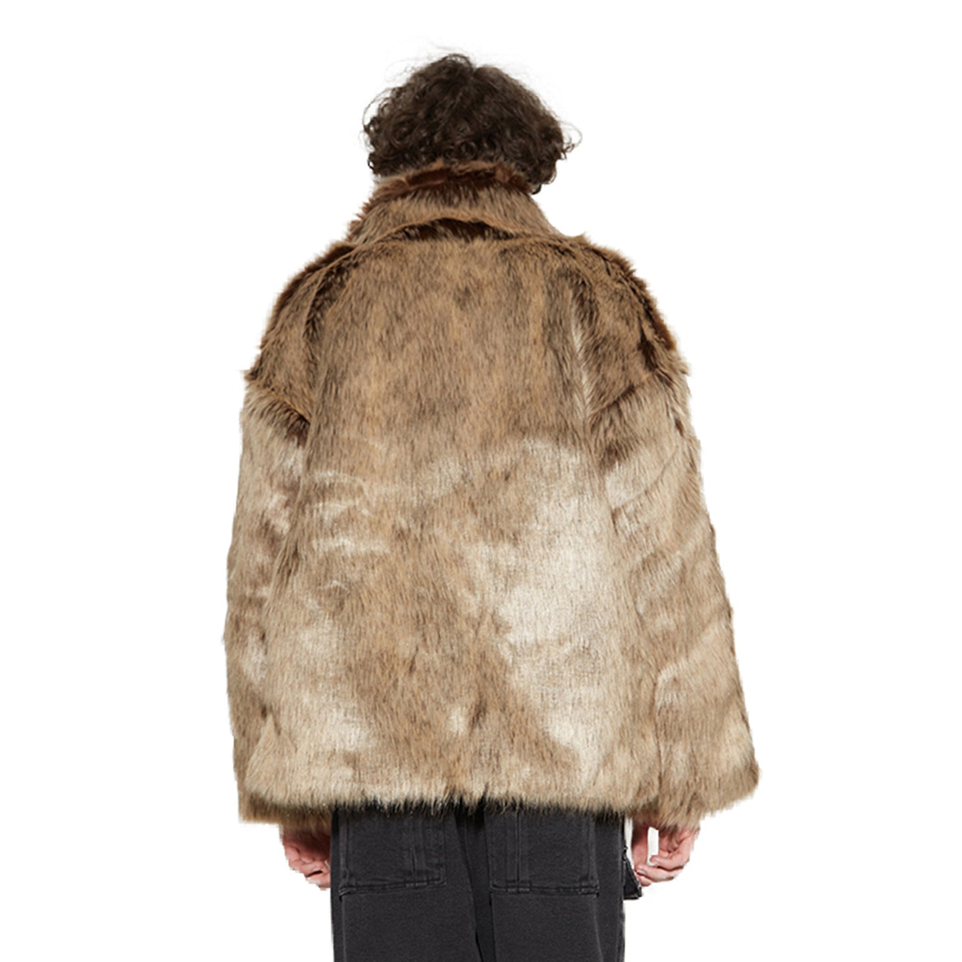 VANN VALRENC¨¦ Plush-Collar Volume-Fit Faux Fur Coat-Jacket-XS-Gray-Free Shipping Leatheretro